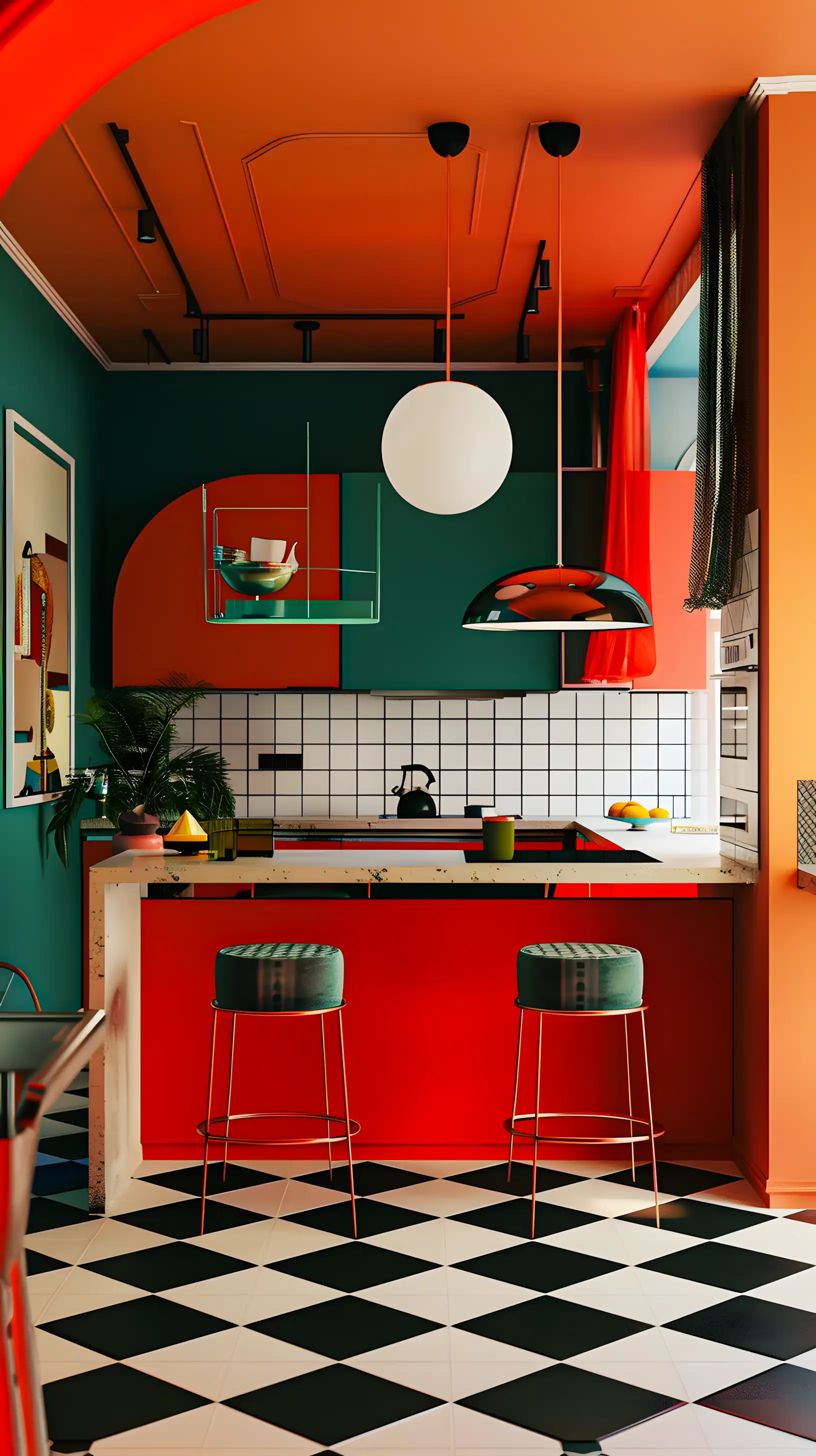 Contemporary Kitchen With Glossy Red Cabinets | Material Depot