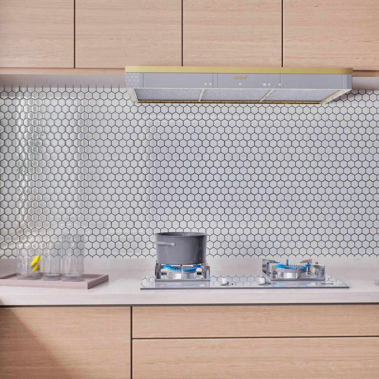 Contemporary Kitchen with Hexagonal Tile Backsplash and Modern Appliances | Material Depot