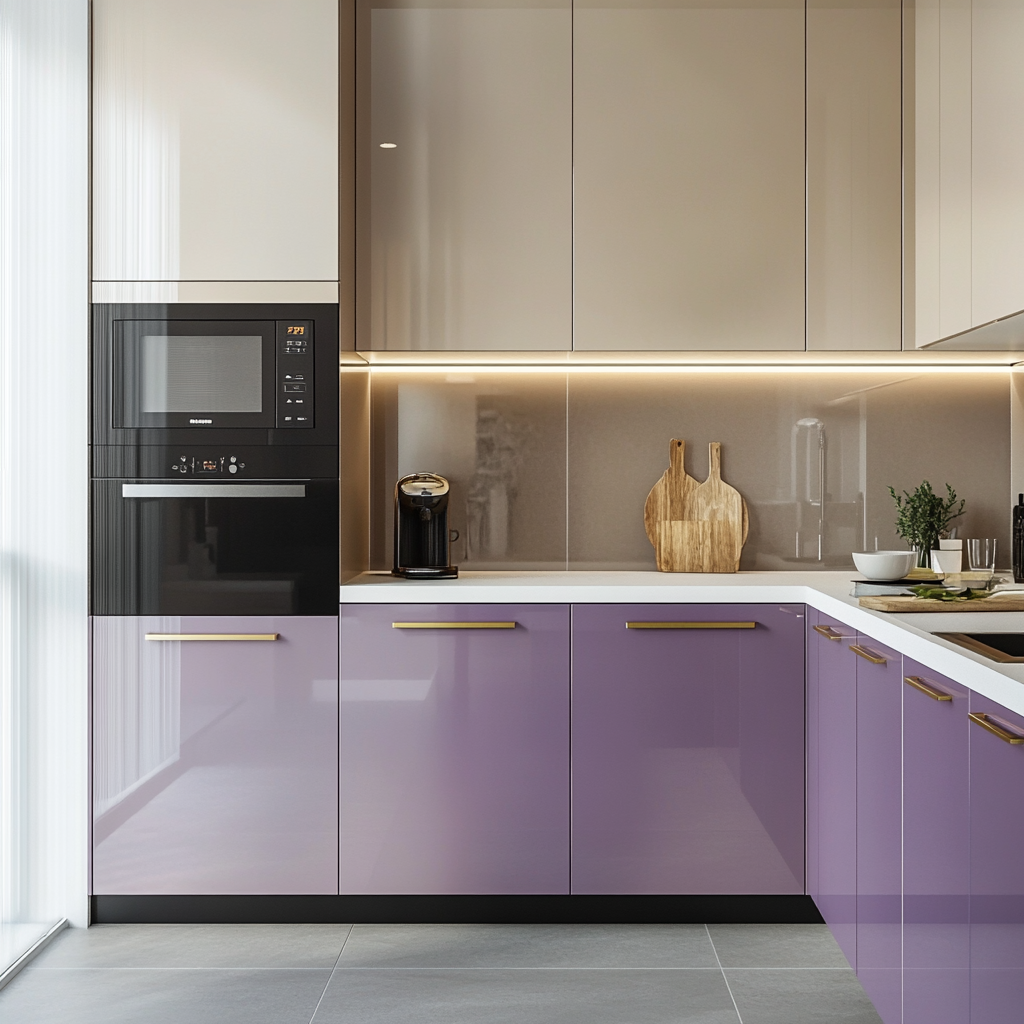 Contemporary Kitchen with Lavender Cabinets and Sleek Integrated Appliances | Material Depot