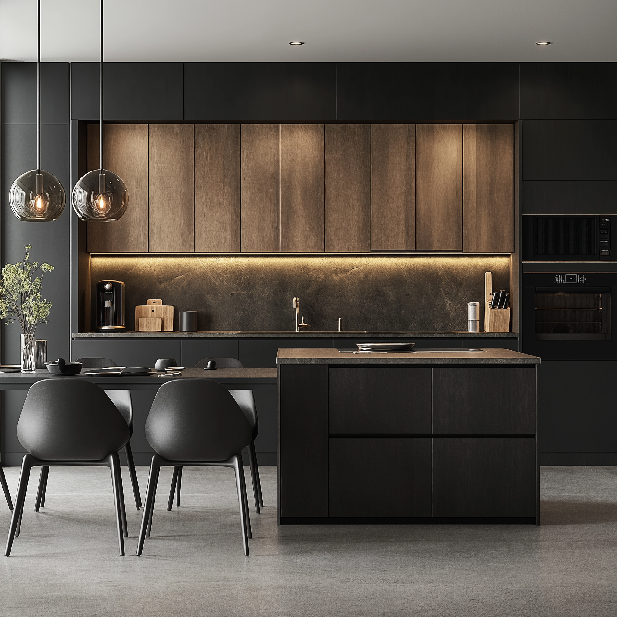 Contemporary Kitchen with Wood and Black Accents | Material Depot