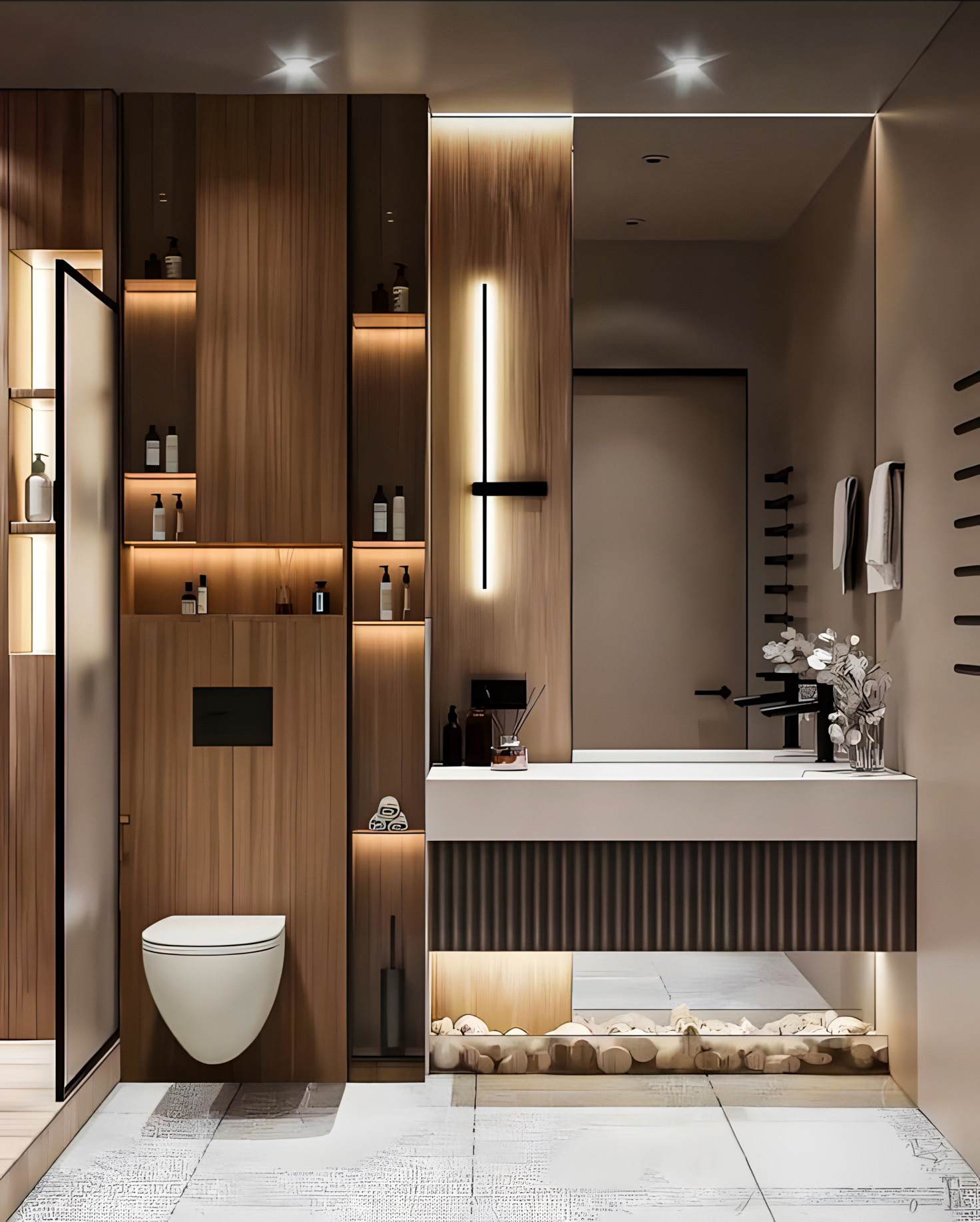 Contemporary Minimalist Bathroom with Warm Wood Accents | Material Depot