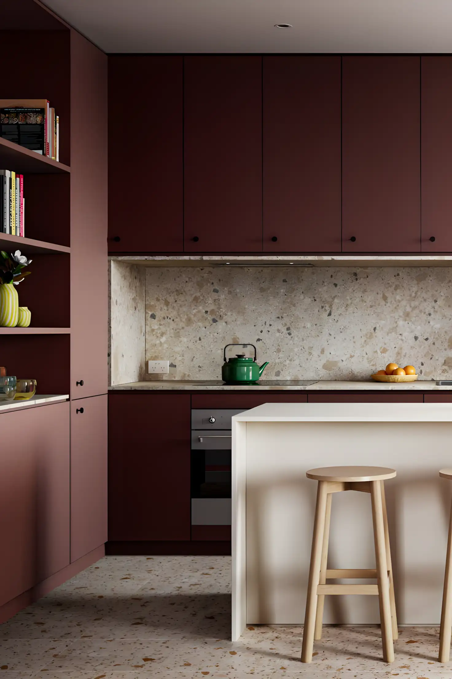 Contemporary Minimalist Kitchen with Earthy Red Tones | Material Depot