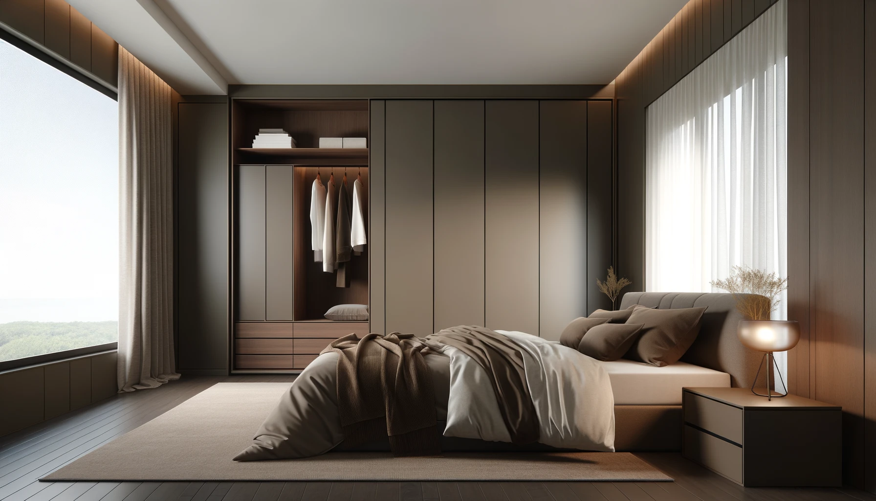 Contemporary Serenity in a Wood-Paneled Bedroom with Natural Light | Material Depot