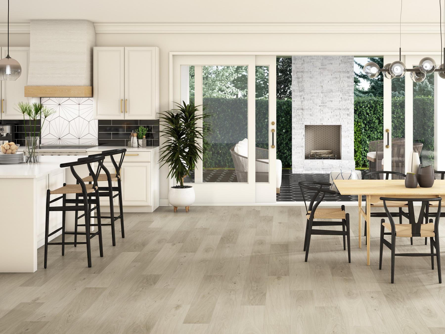 Kitchen and dining area with white laminates