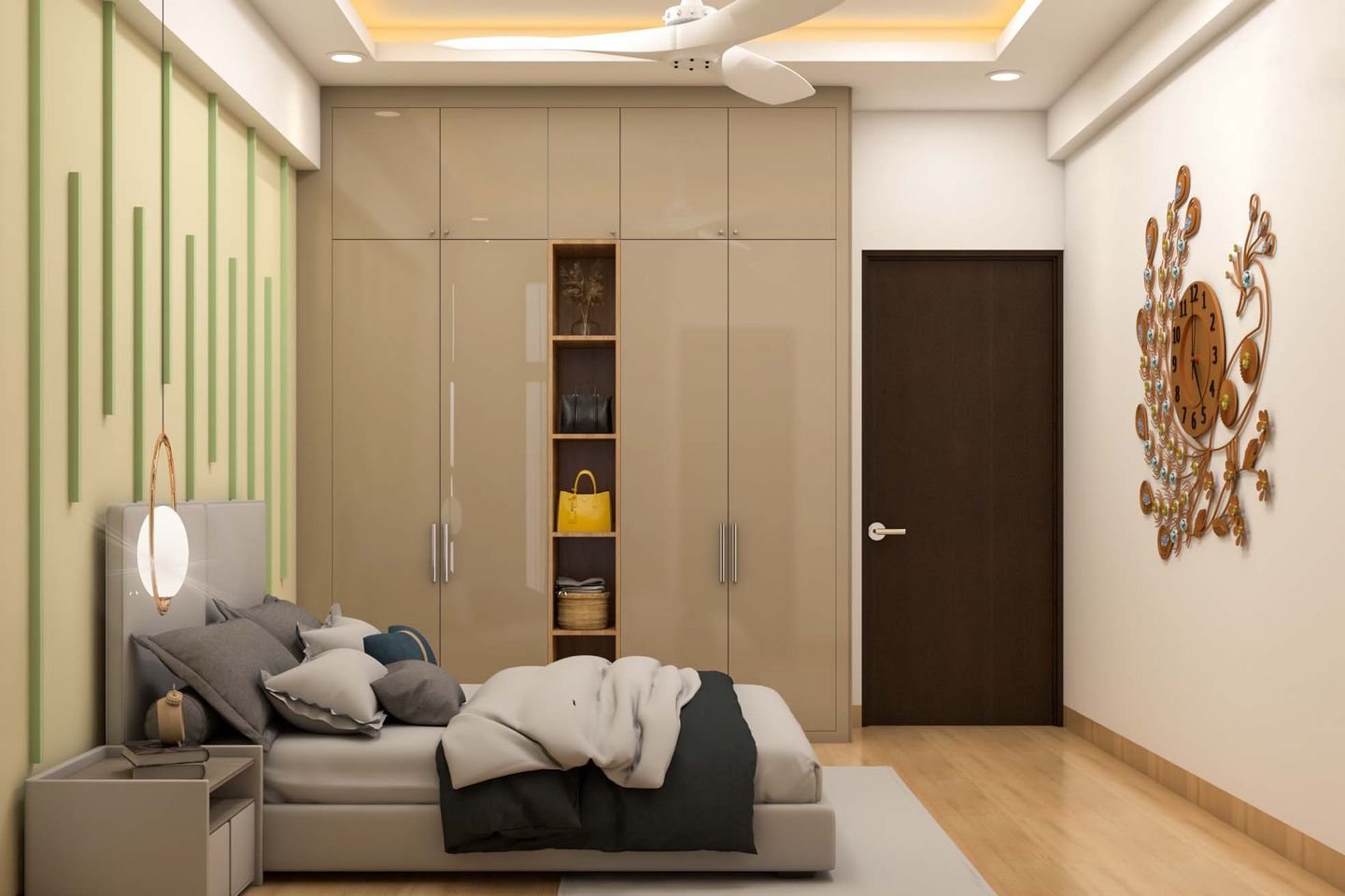 Stylish wardrobe with swing shutter.