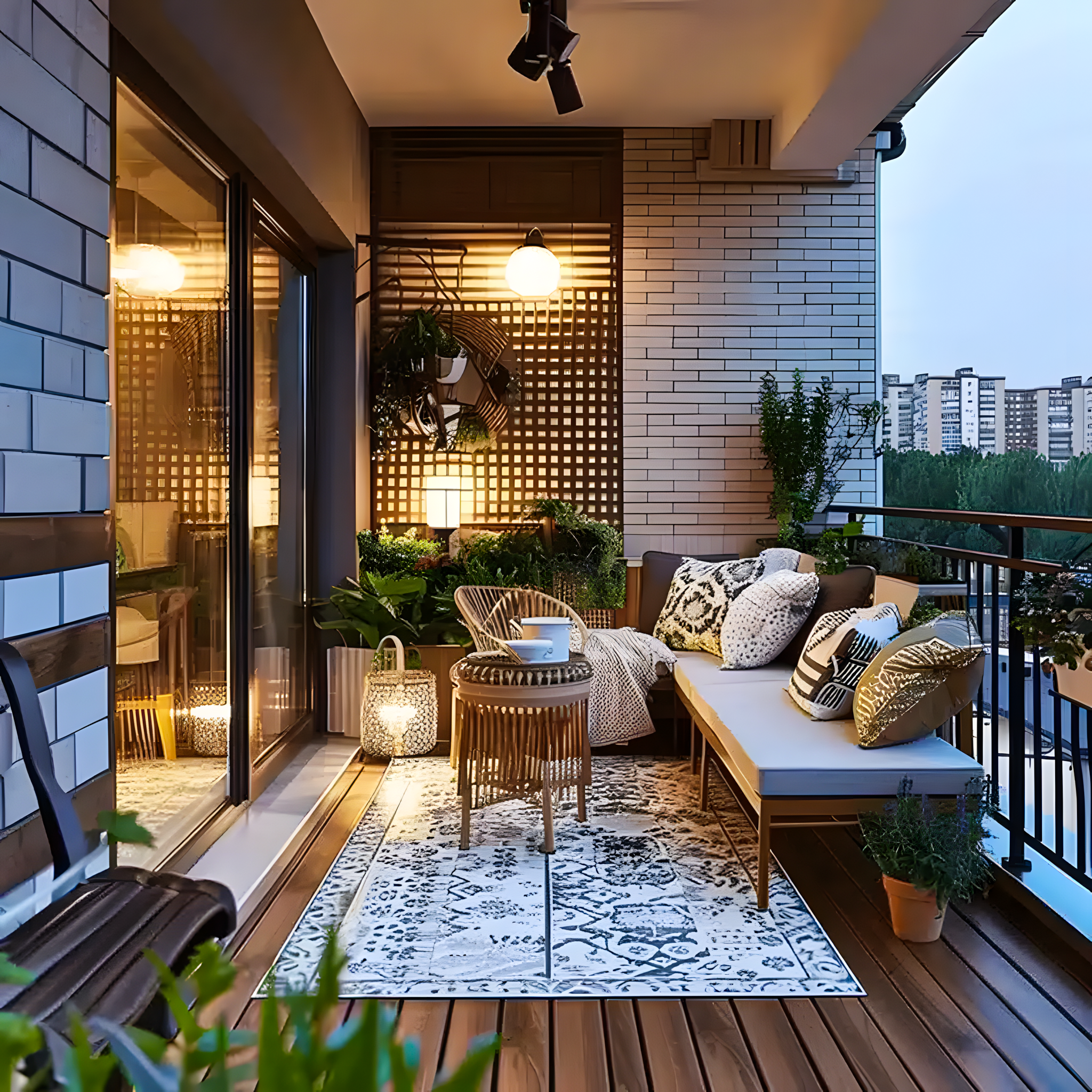 Cozy Balcony with Wooden Decking and City Views | Material Depot