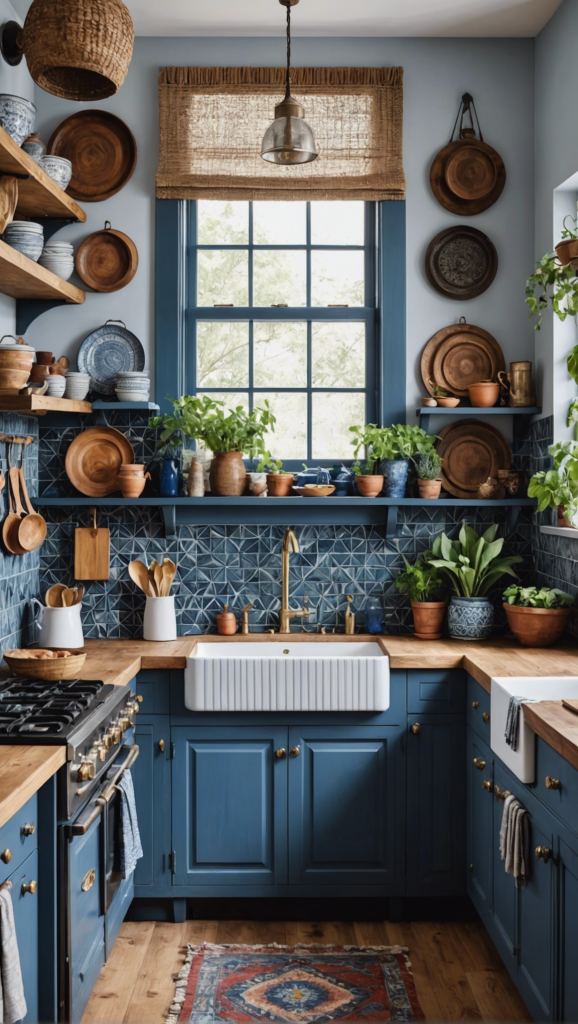 Cozy Cottage-Style Kitchen with Vibrant Blue Cabinets | Material Depot