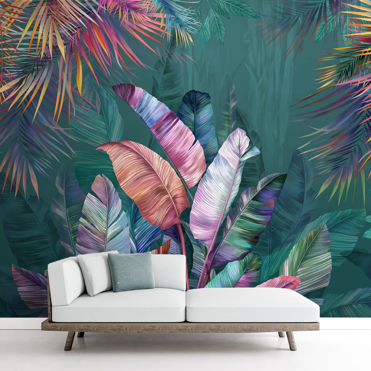 A close-up of a Tropical Theme Customised Wallpaper Design Indrani Series Soft Feel Tropical Design (Customised Size Wallpaper )available at Material Depot in Bangalore