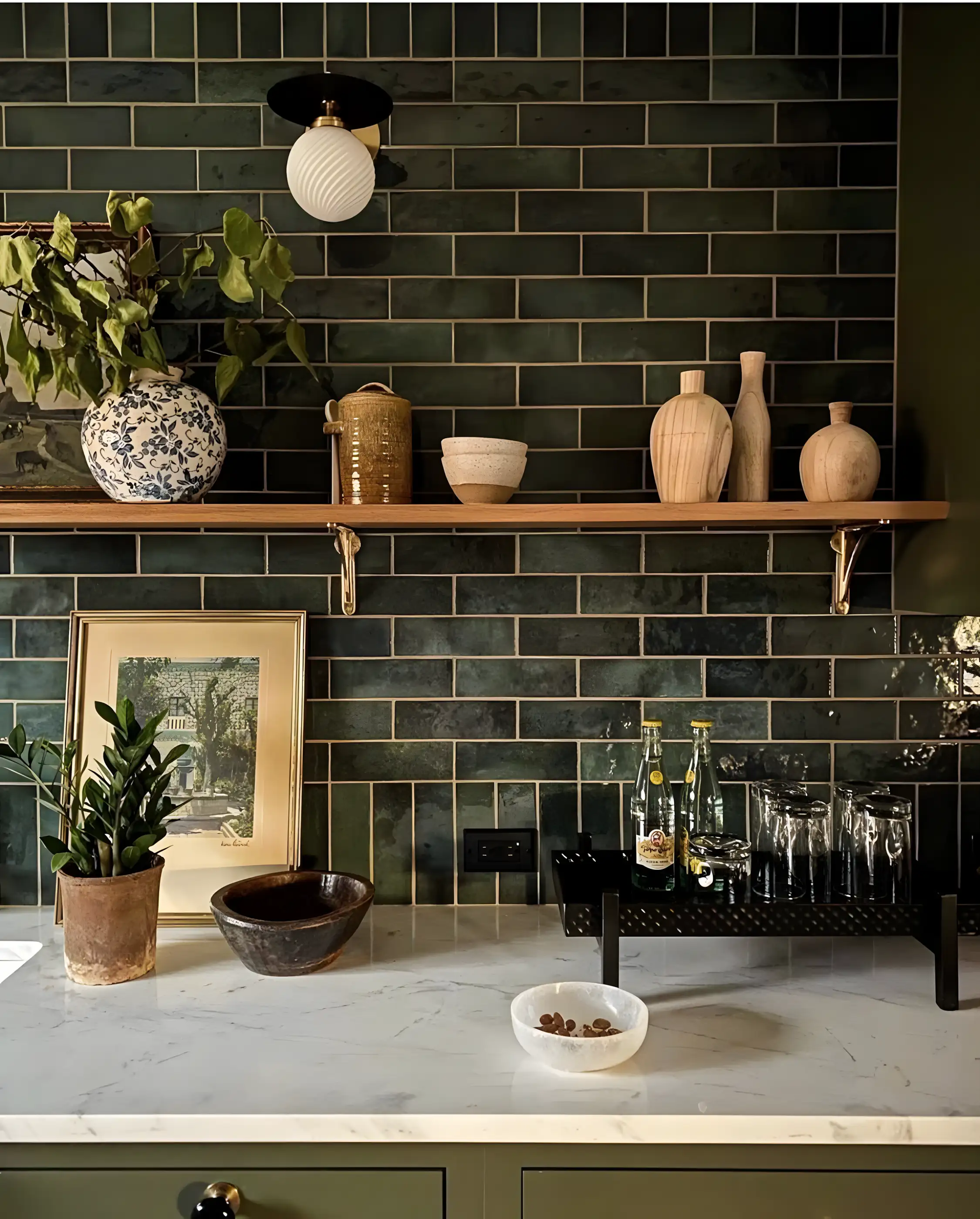 Dark Green Subway Tile Kitchen Backsplash | Material Depot