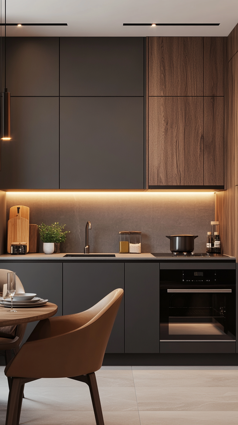 Dark Tone Kitchen with Wood Detailing and Modern Appliances | Material Depot