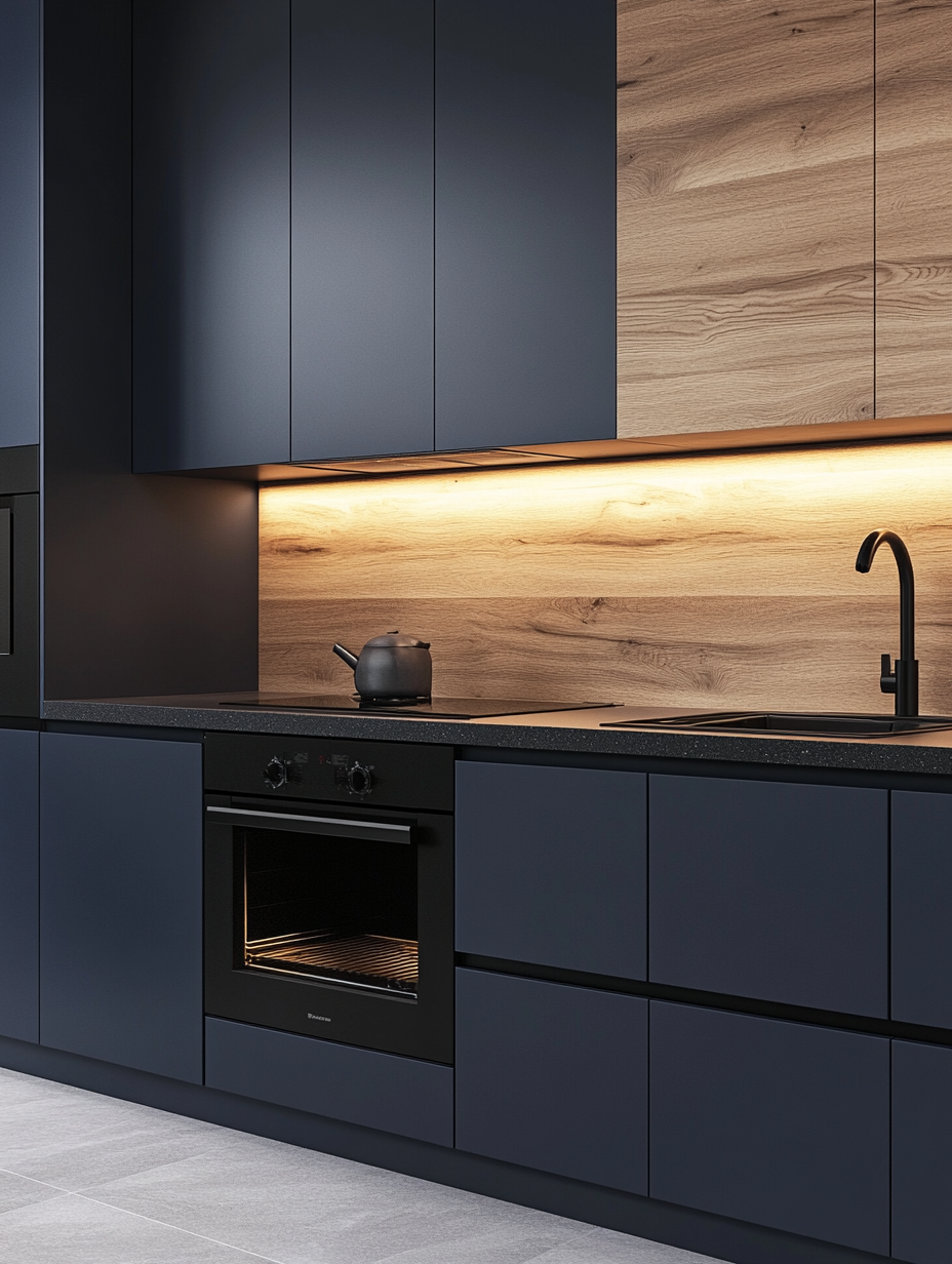 Dark Wood and Navy Kitchen | Material Depot