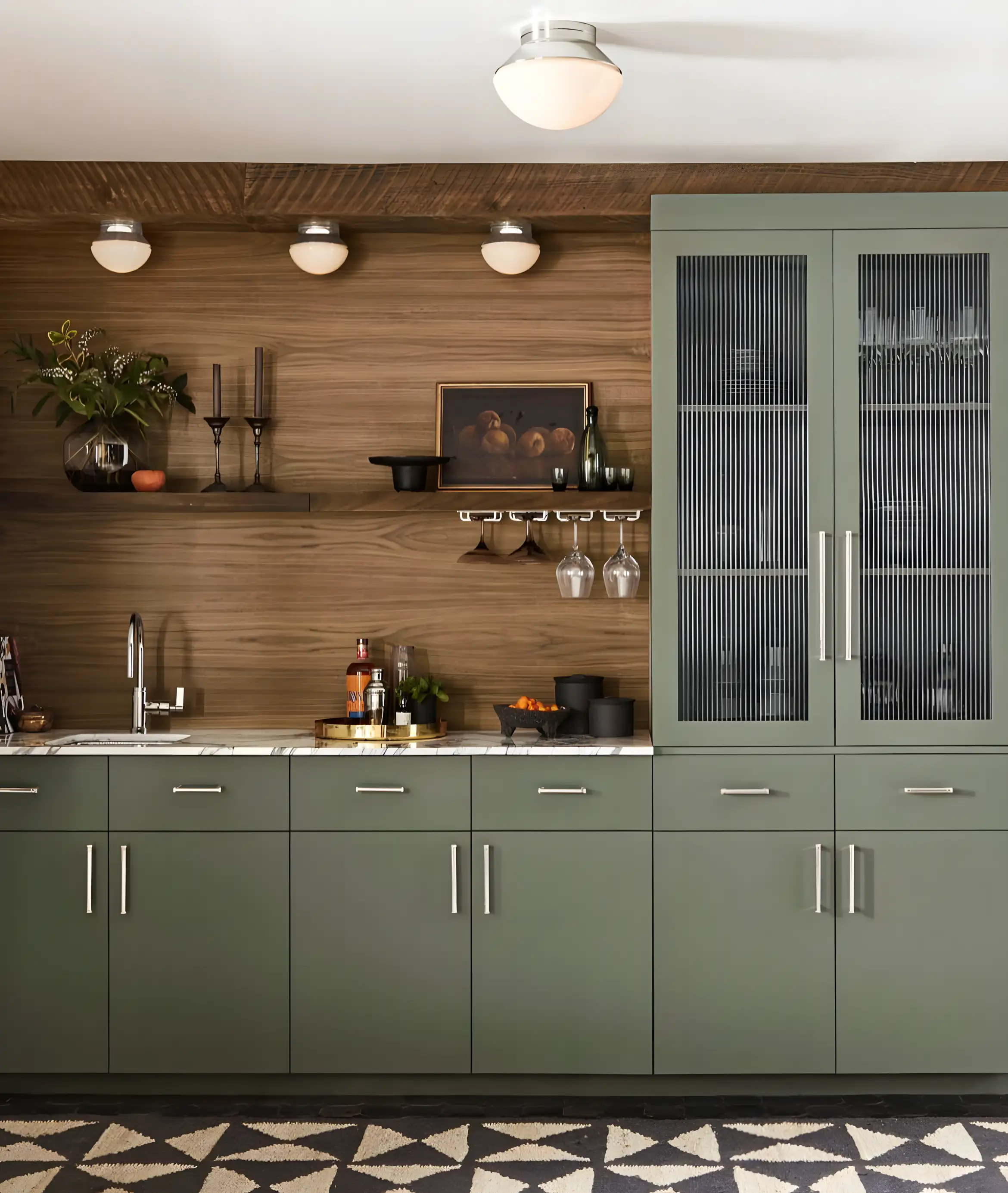 Earthy Green and Wood Accent Kitchen with Modern Touches | Material Depot