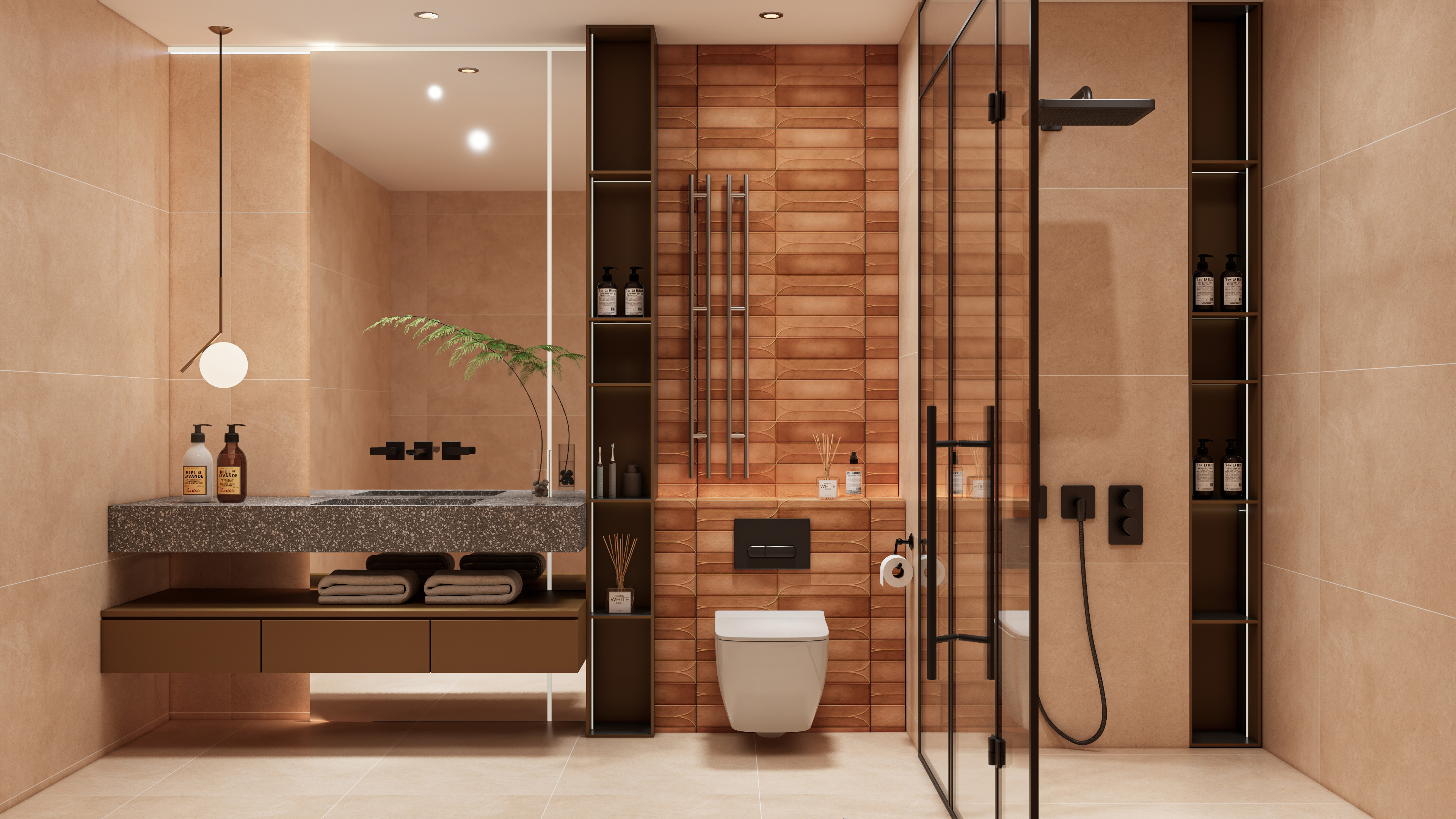 Earthy Minimalist Bathroom with Textured Tile | Material Depot