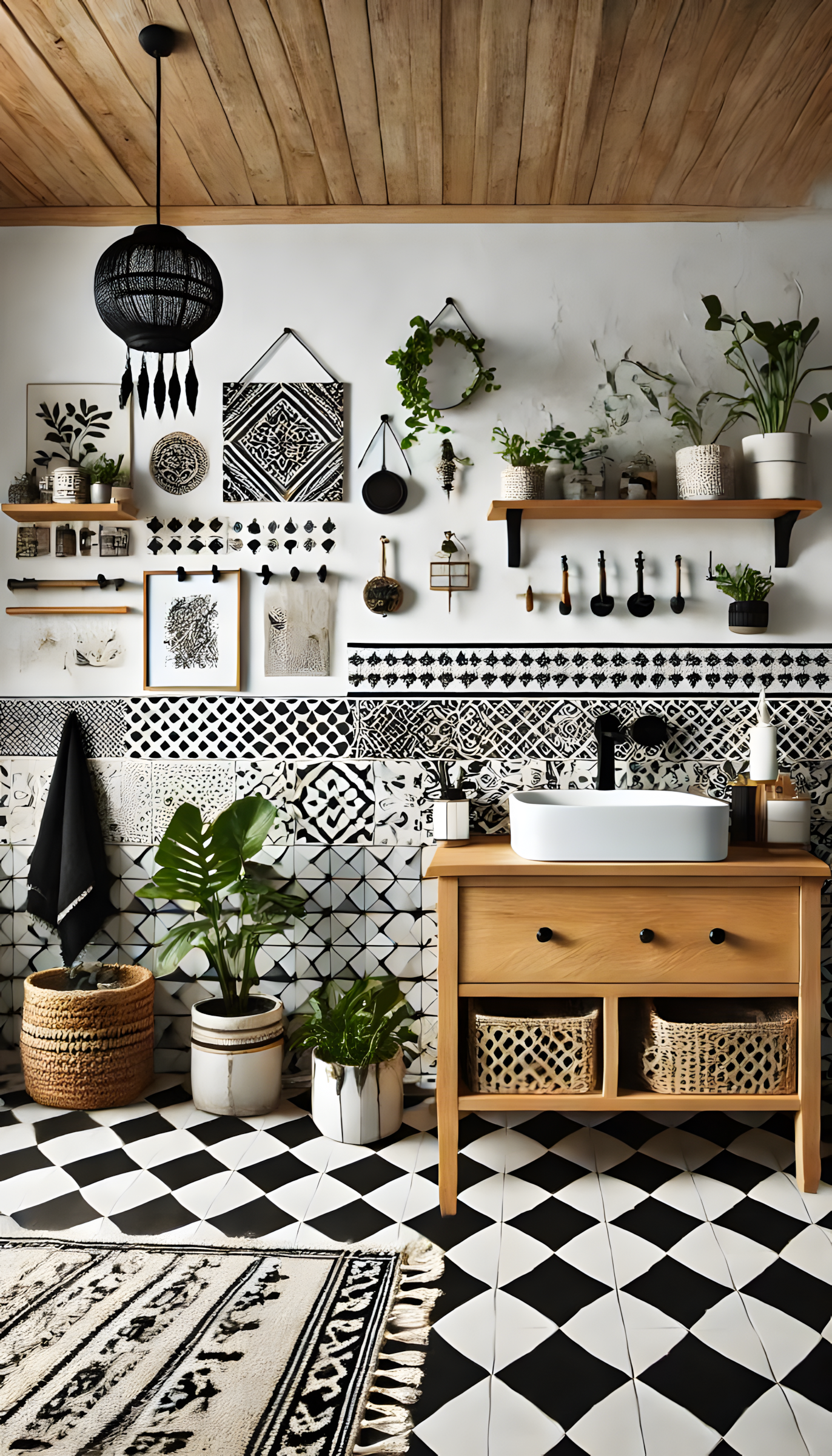 Eclectic Bathroom with Black and White Tiles | Material Depot