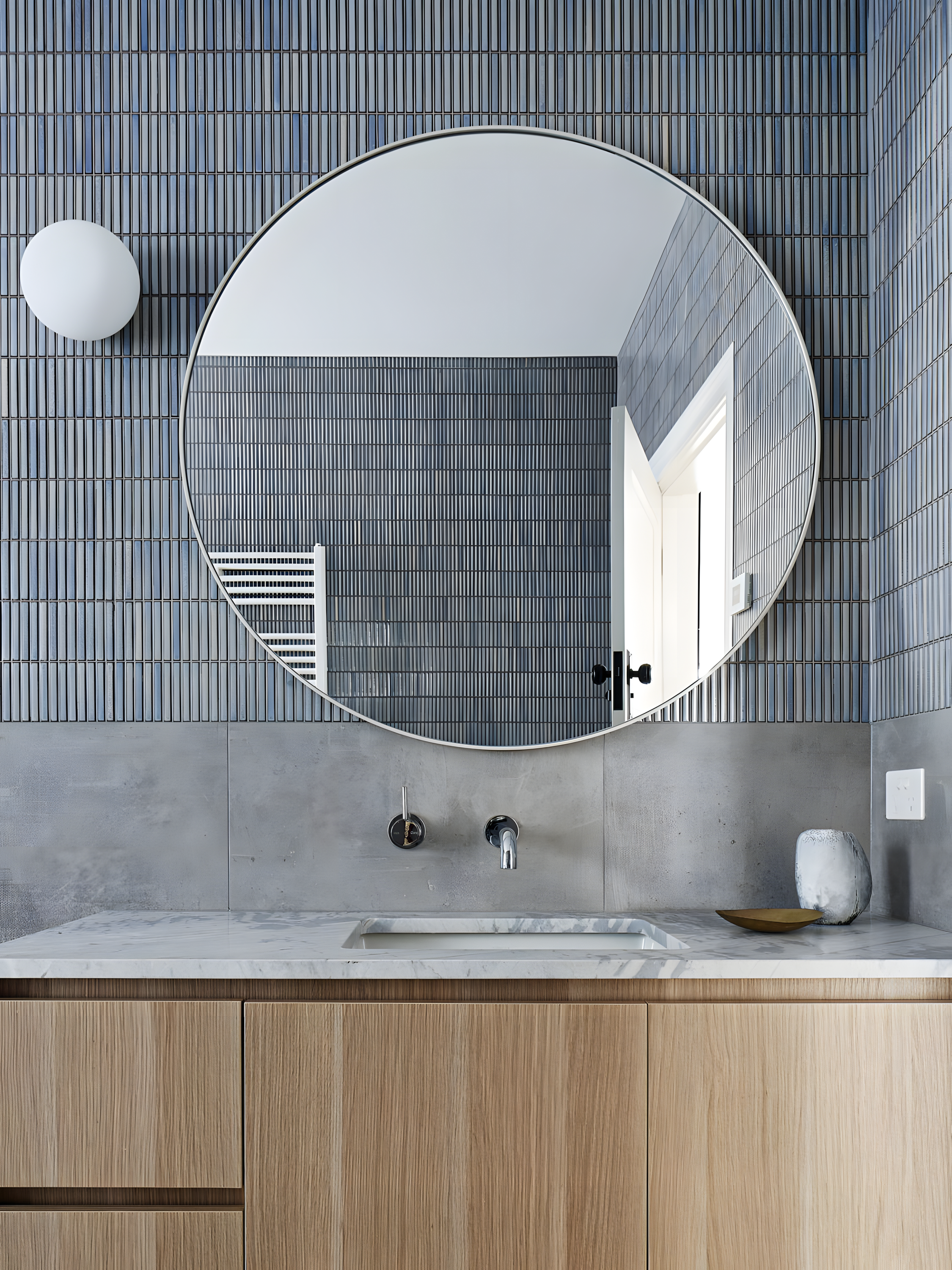 Elegant Bathroom with Blue Subway Tiles | Material Depot