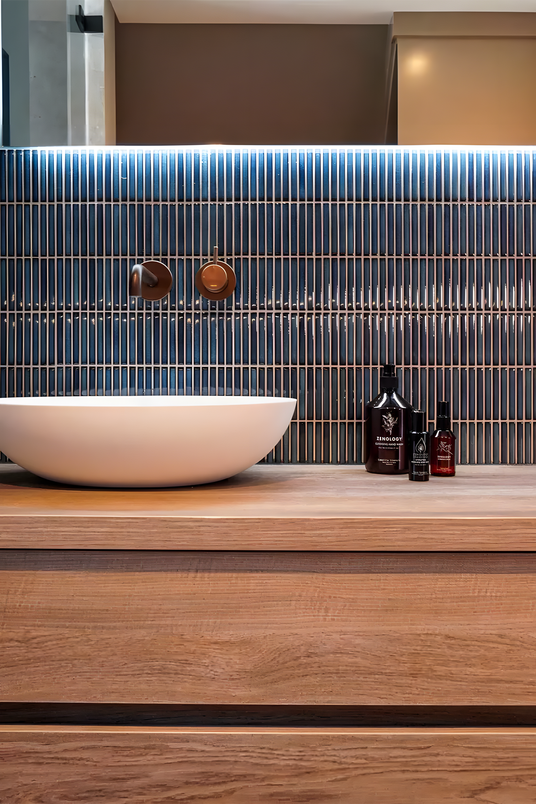 Elegant Bathroom with Blue Subway Tiles | Material Depot