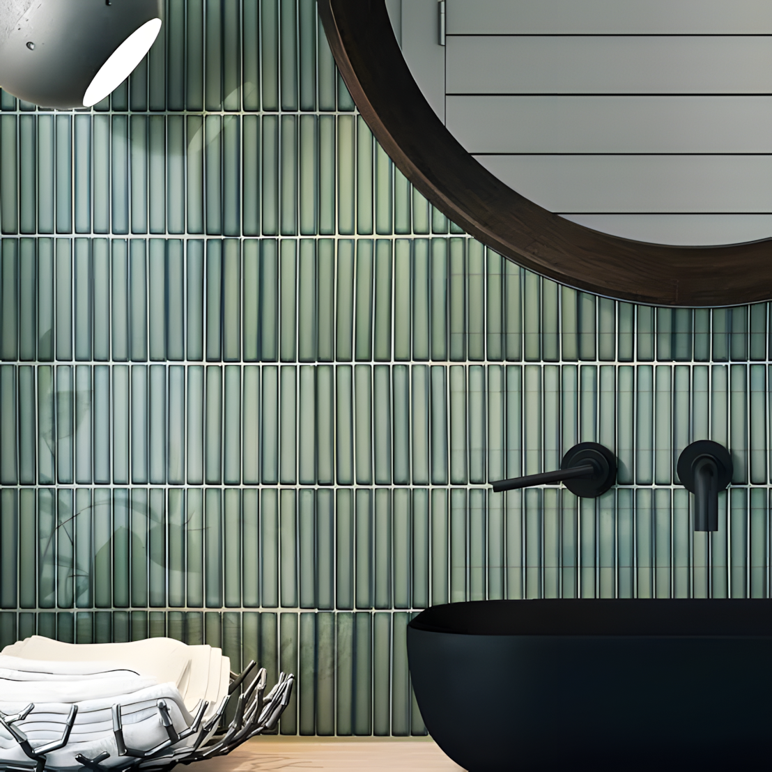 Elegant Bathroom with Green Subway Tiles | Material Depot