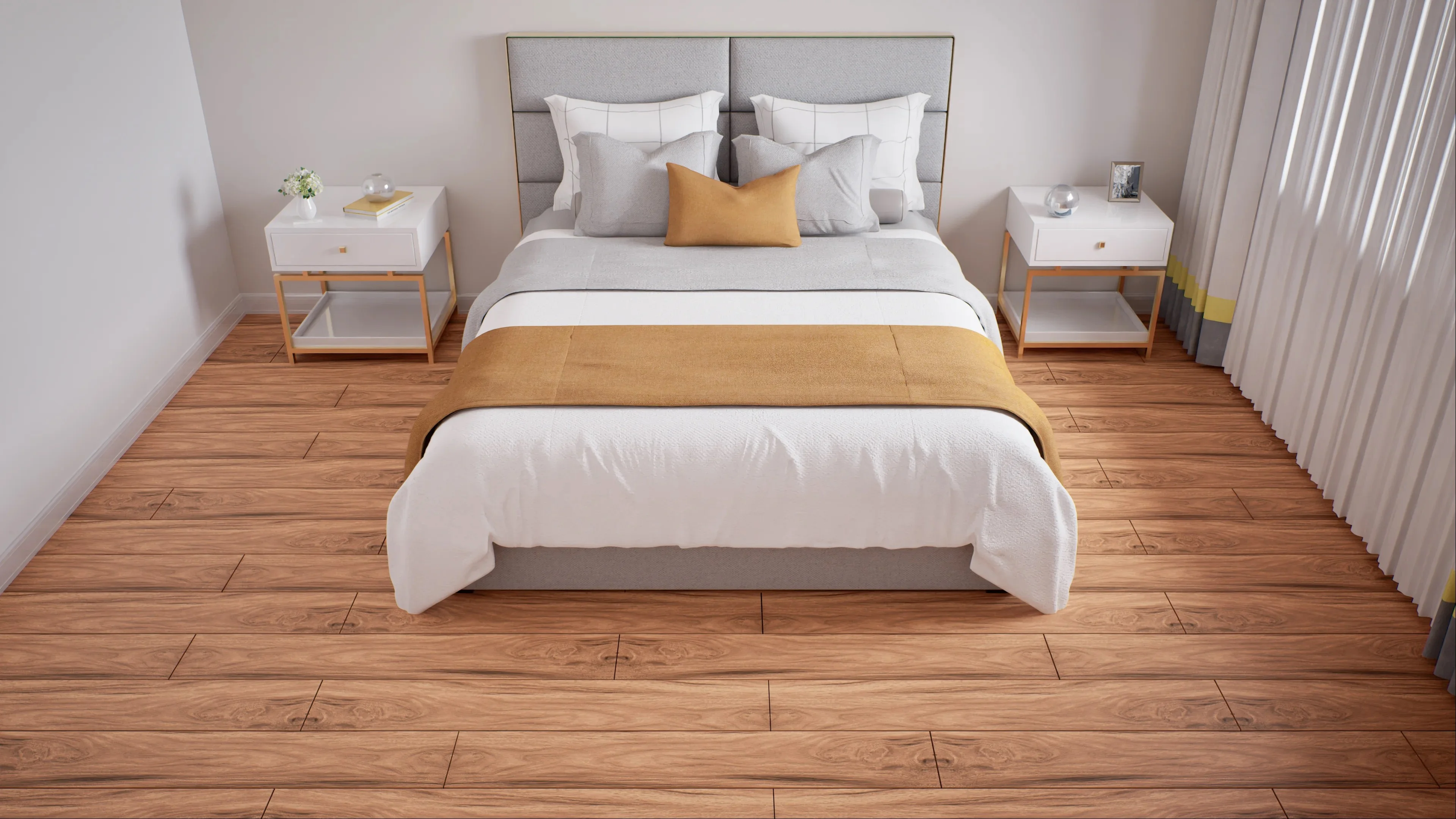 Elegant Bedroom with Cozy Wooden Flooring | Material Depot