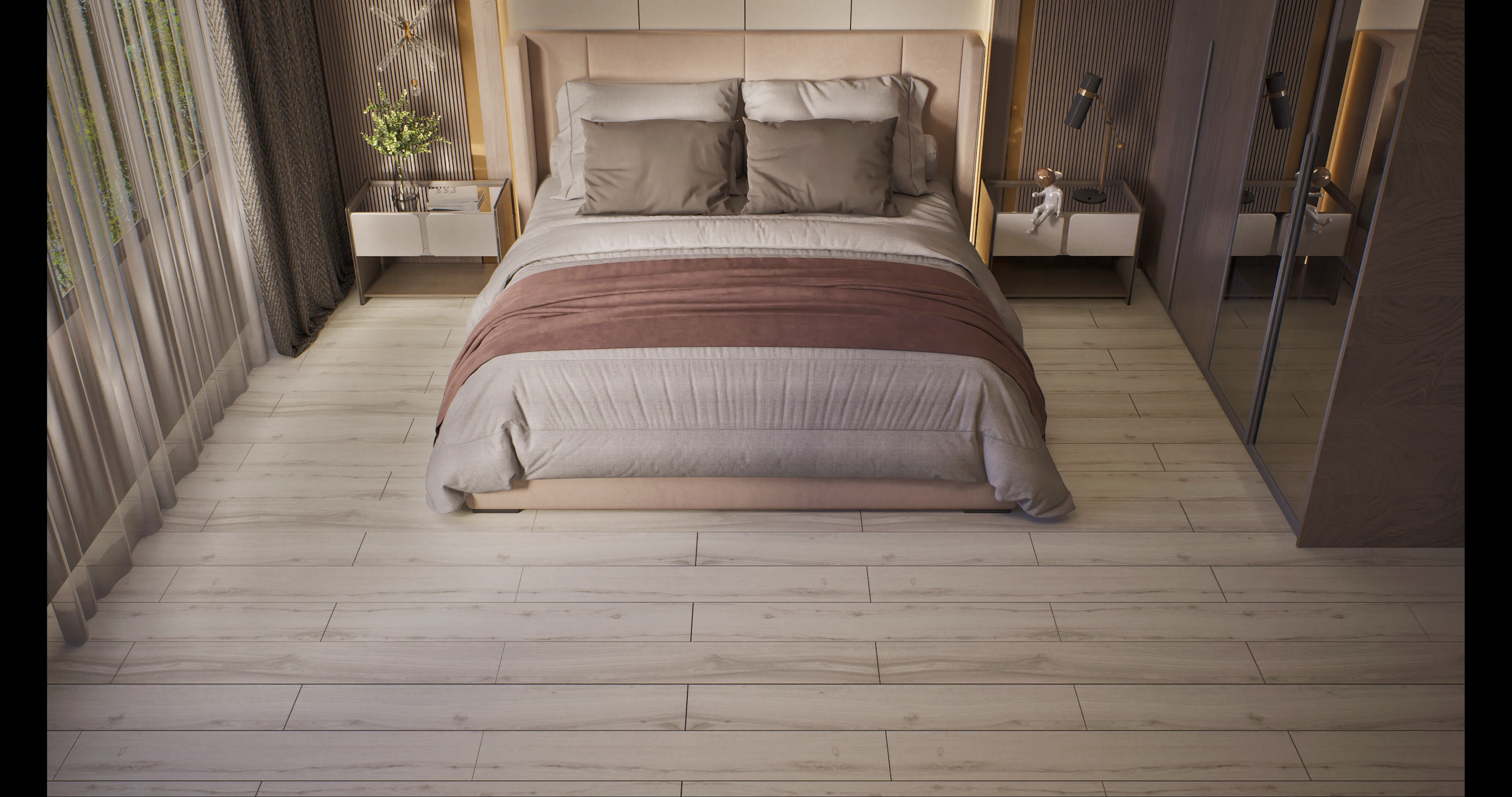 Elegant Bedroom with Light Wood Flooring | Material Depot