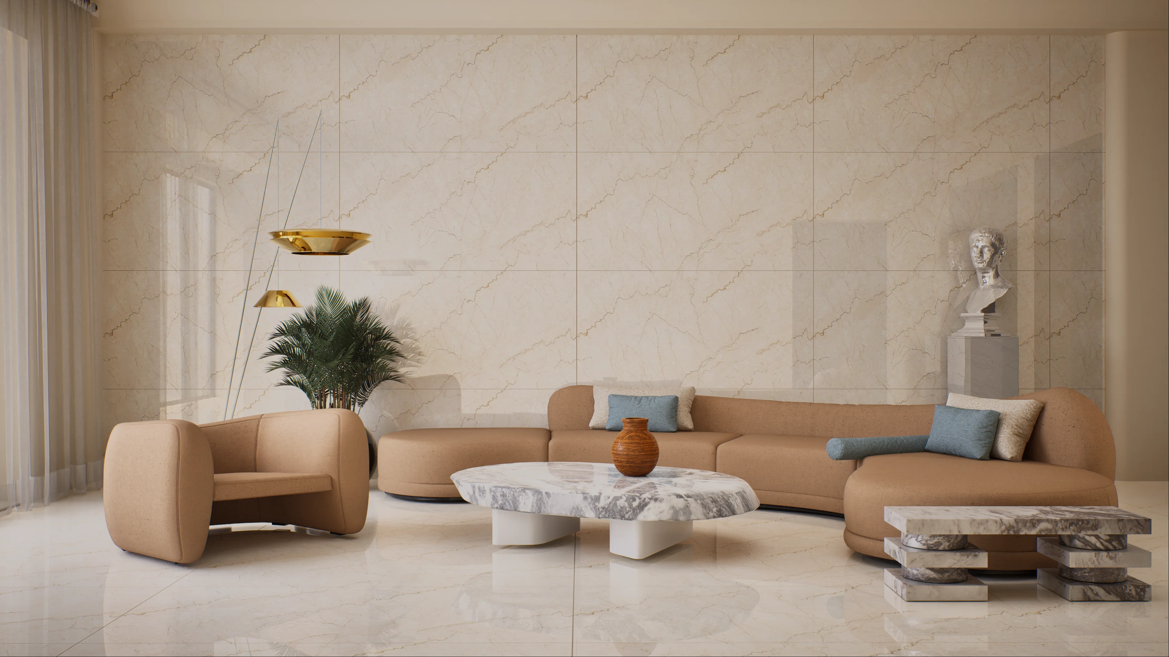 Elegant Beige Living Room with Marble Accents | Material Depot