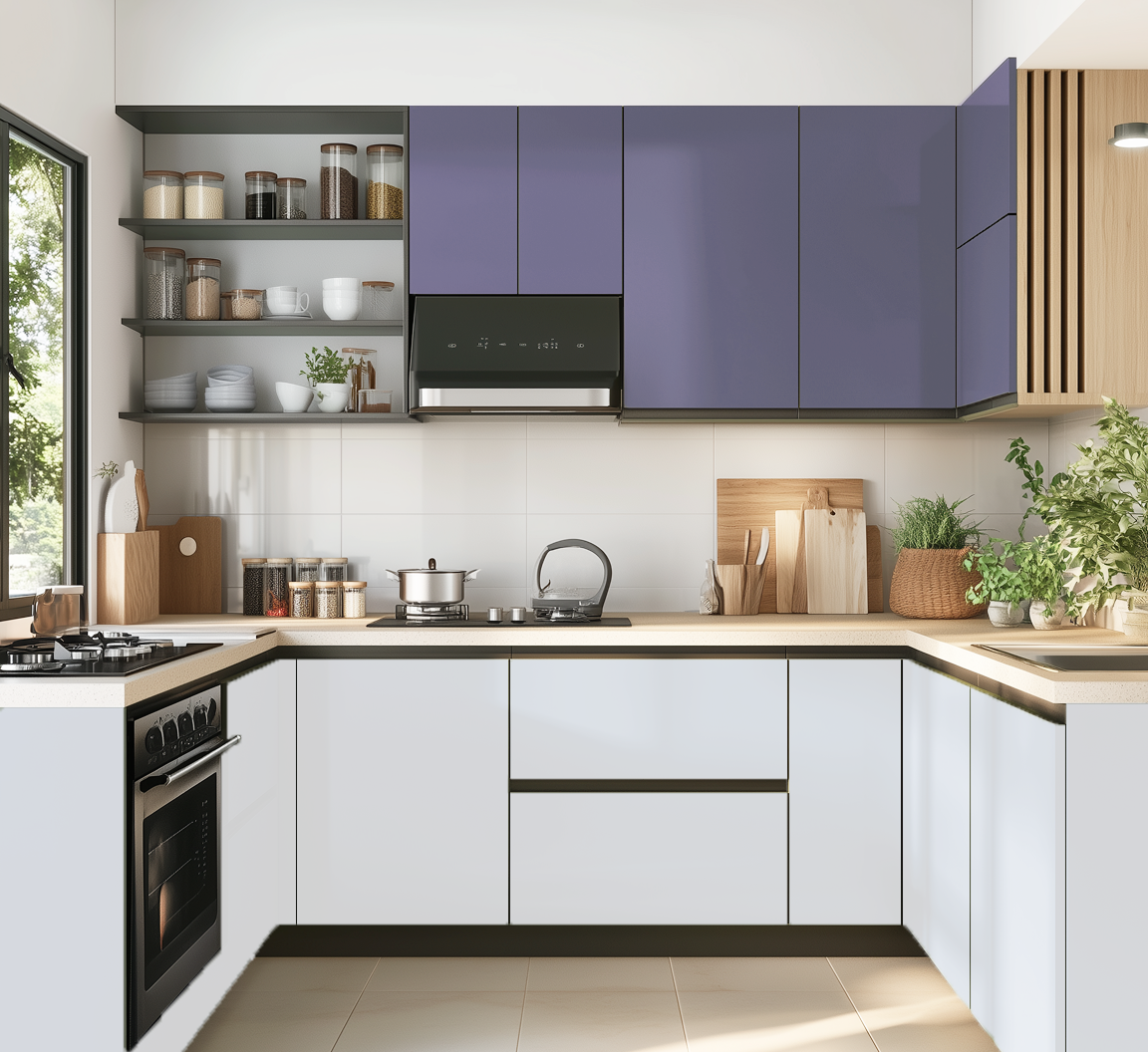 Elegant Blue and White Kitchen with Open Shelving for a Modern Look | Material Depot