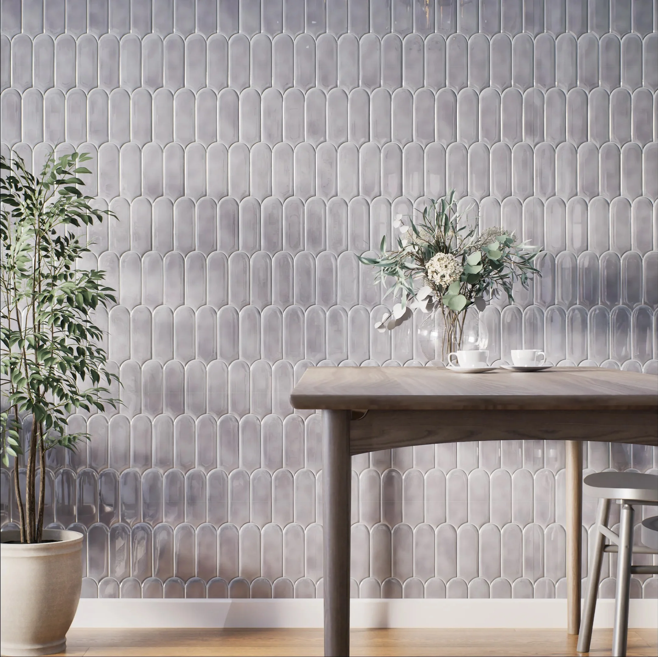 Elegant Dining Area with Textured Wall Tiles | Material Depot