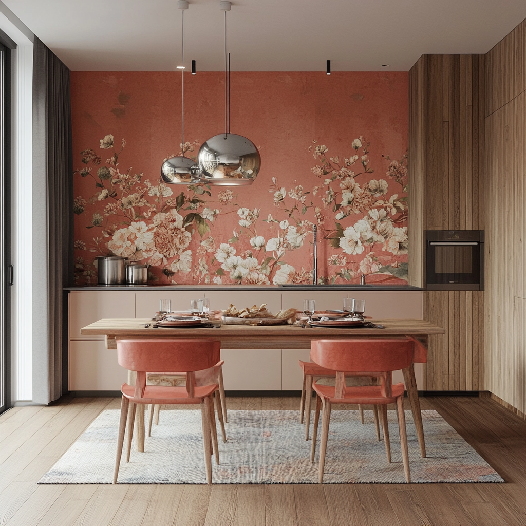 Elegant Floral-Inspired Dining Area with Coral Accents | Material Depot