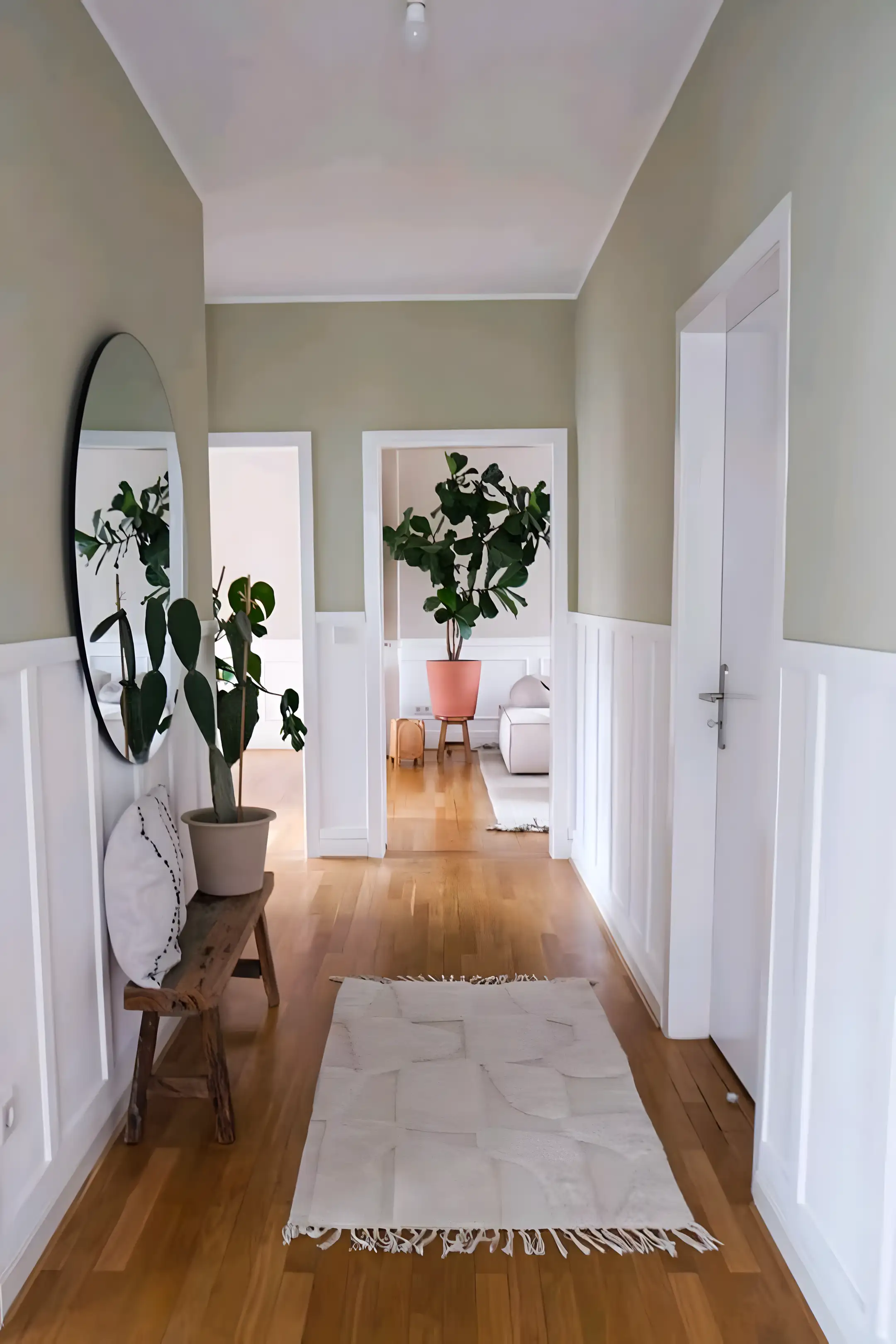 Elegant Hallway With Round Mirror | Material Depot