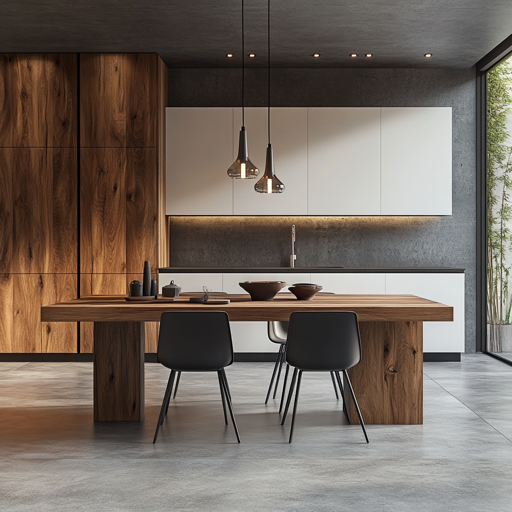 Elegant Kitchen Oasis with Natural Wood Features and Subtle Designer Lighting | Material Depot