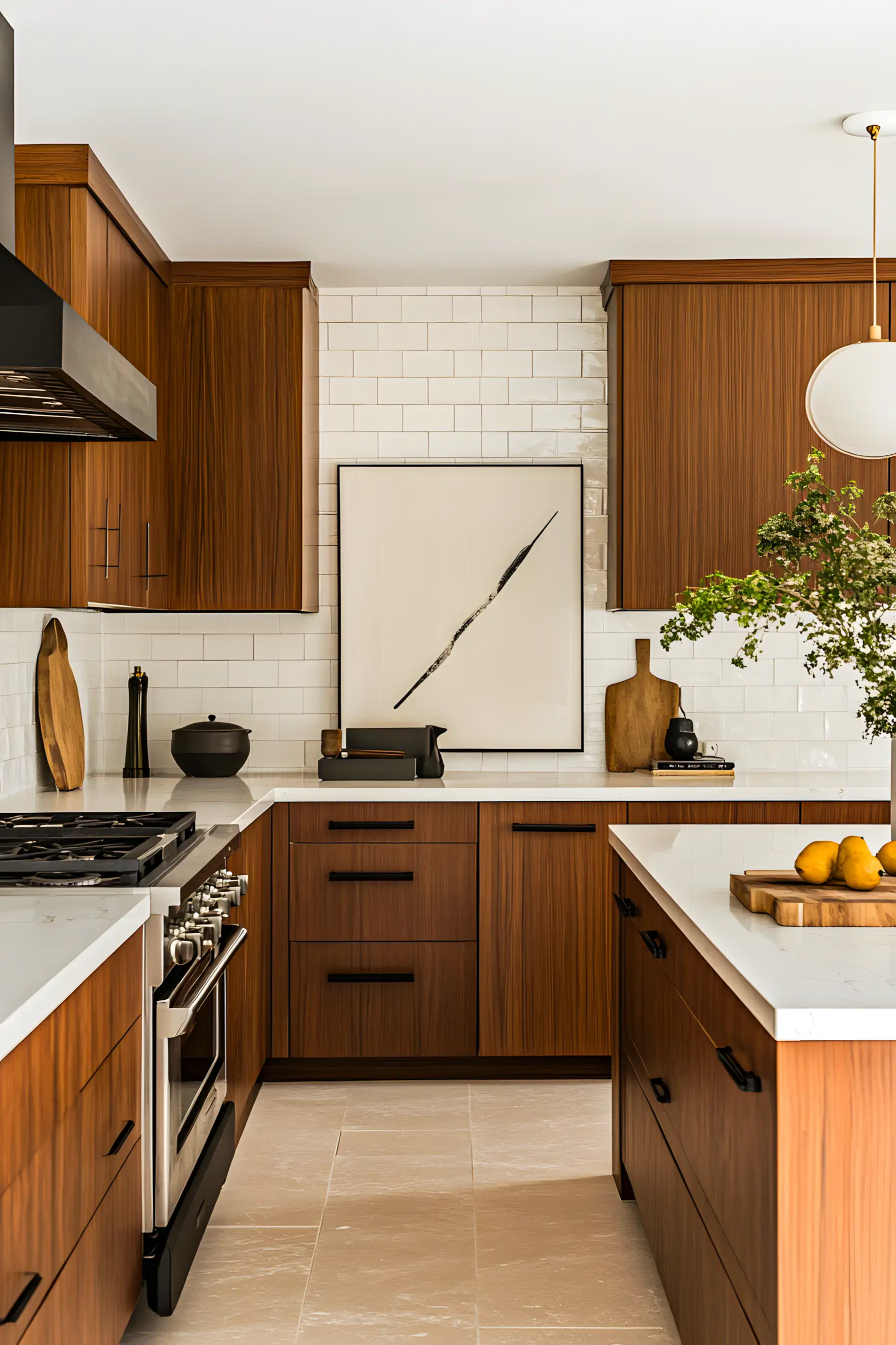 Elegant Kitchen With Glossy White Tiles | Material Depot