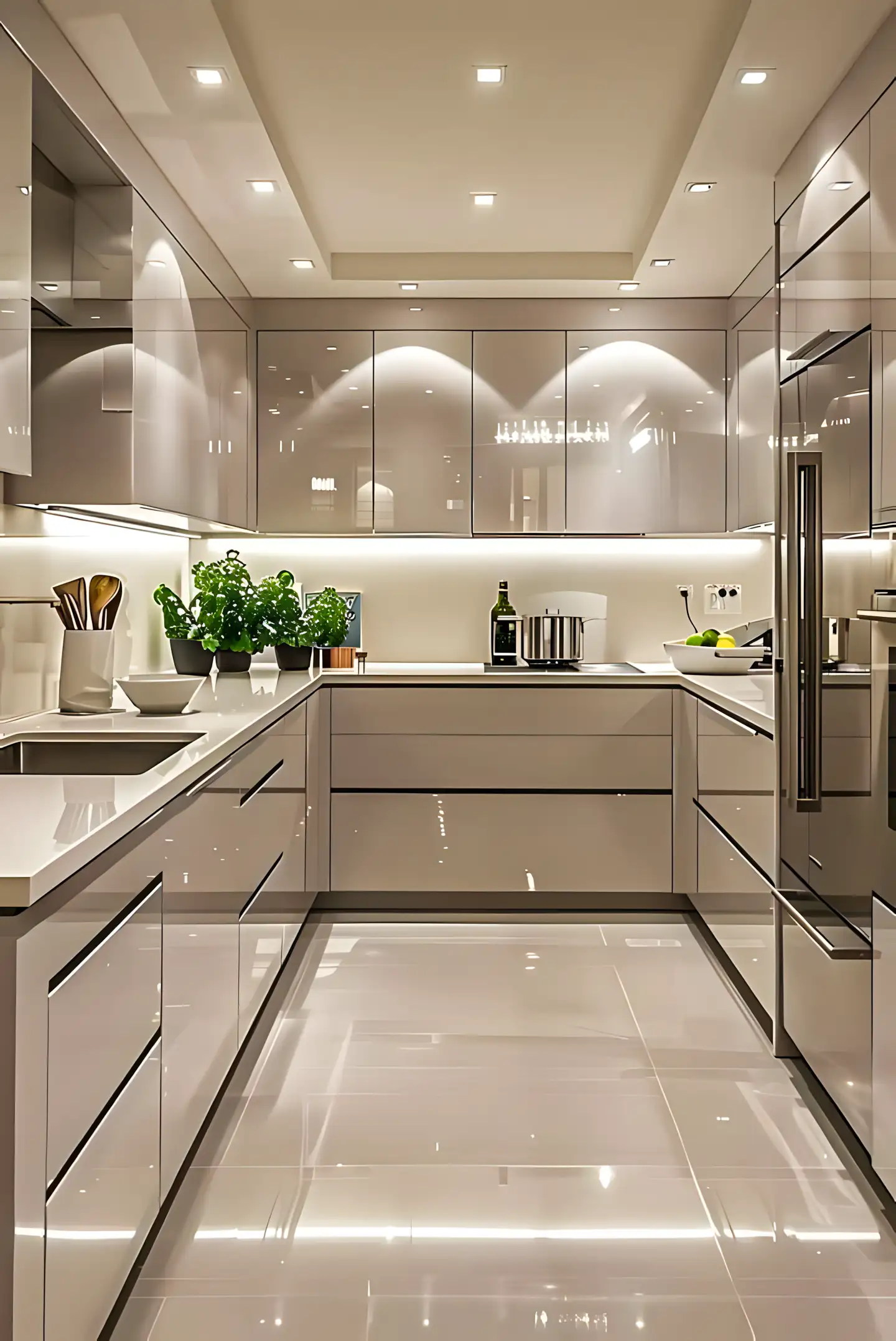 Elegant Kitchen With Glossy White Tiles | Material Depot