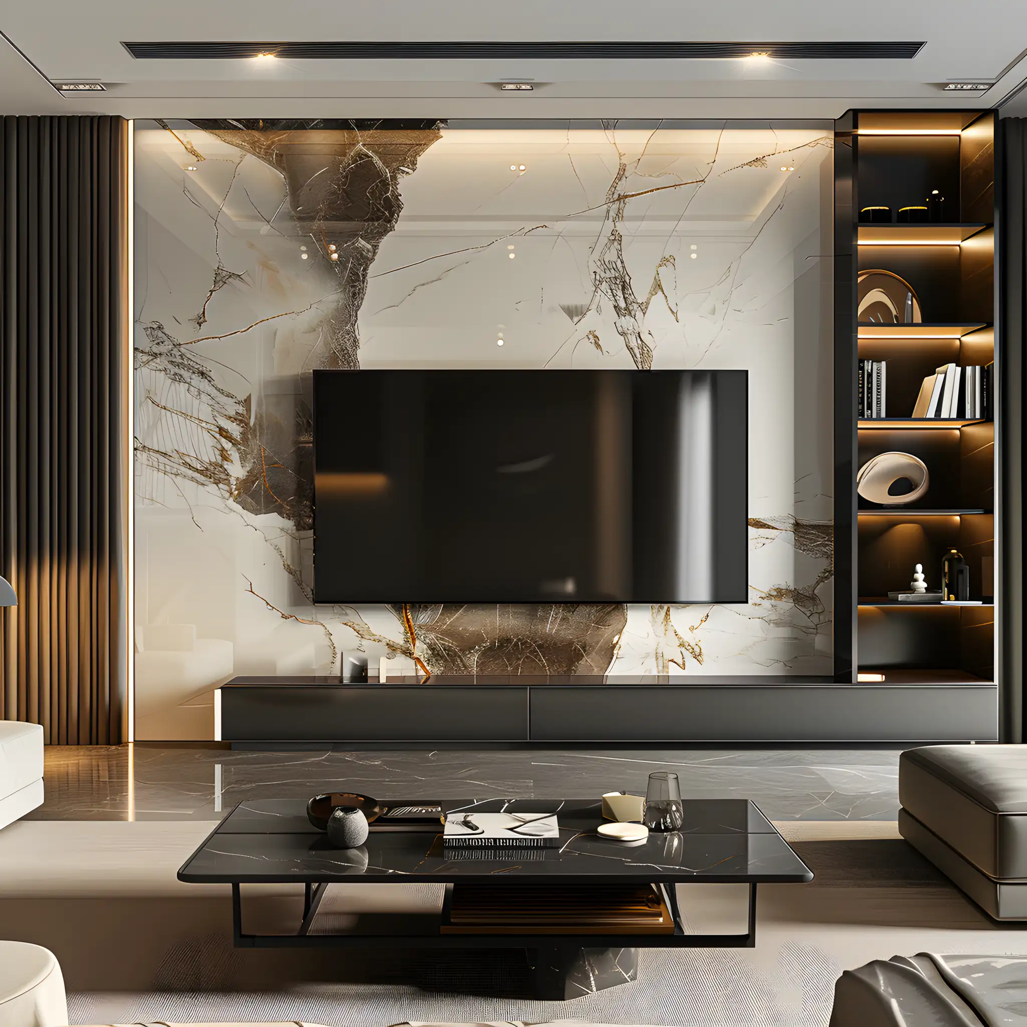 Elegant Living Room With Grey  Cabinetry | Material Depot