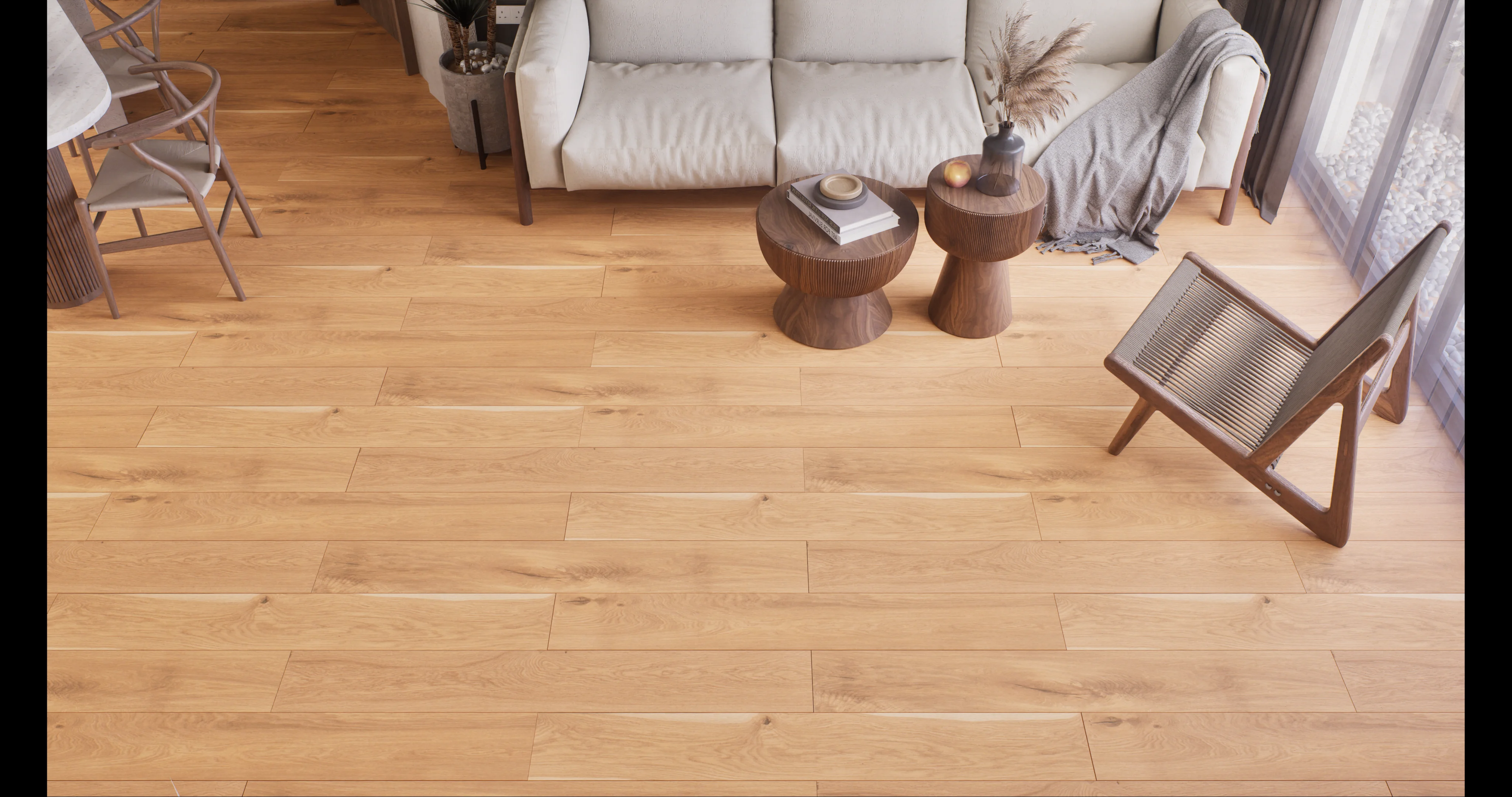 Elegant Living Room with Light Oak Hardwood Flooring | Material Depot