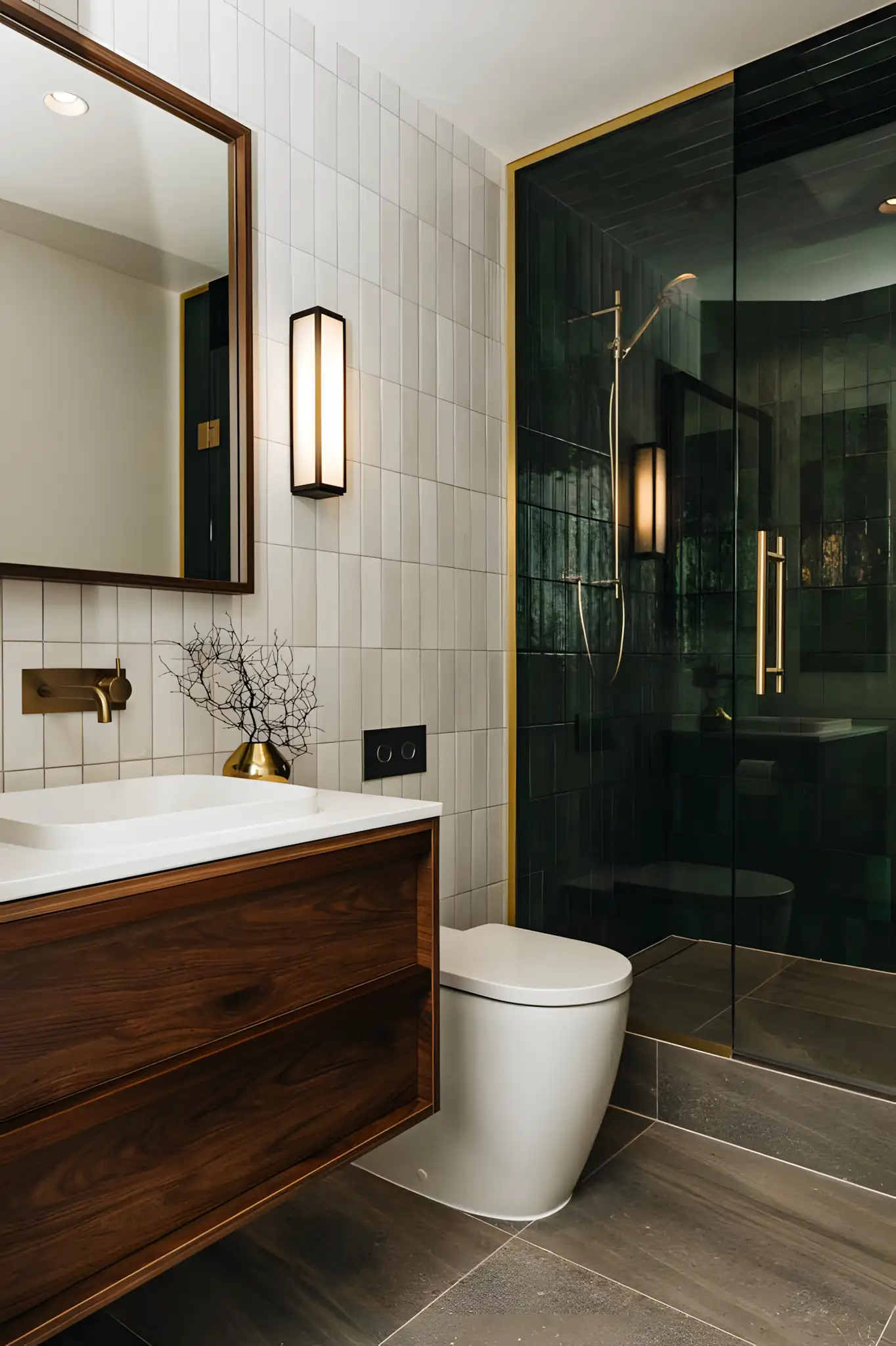 Elegant Modern Bathroom with Wood and Tile Contrast | Material Depot