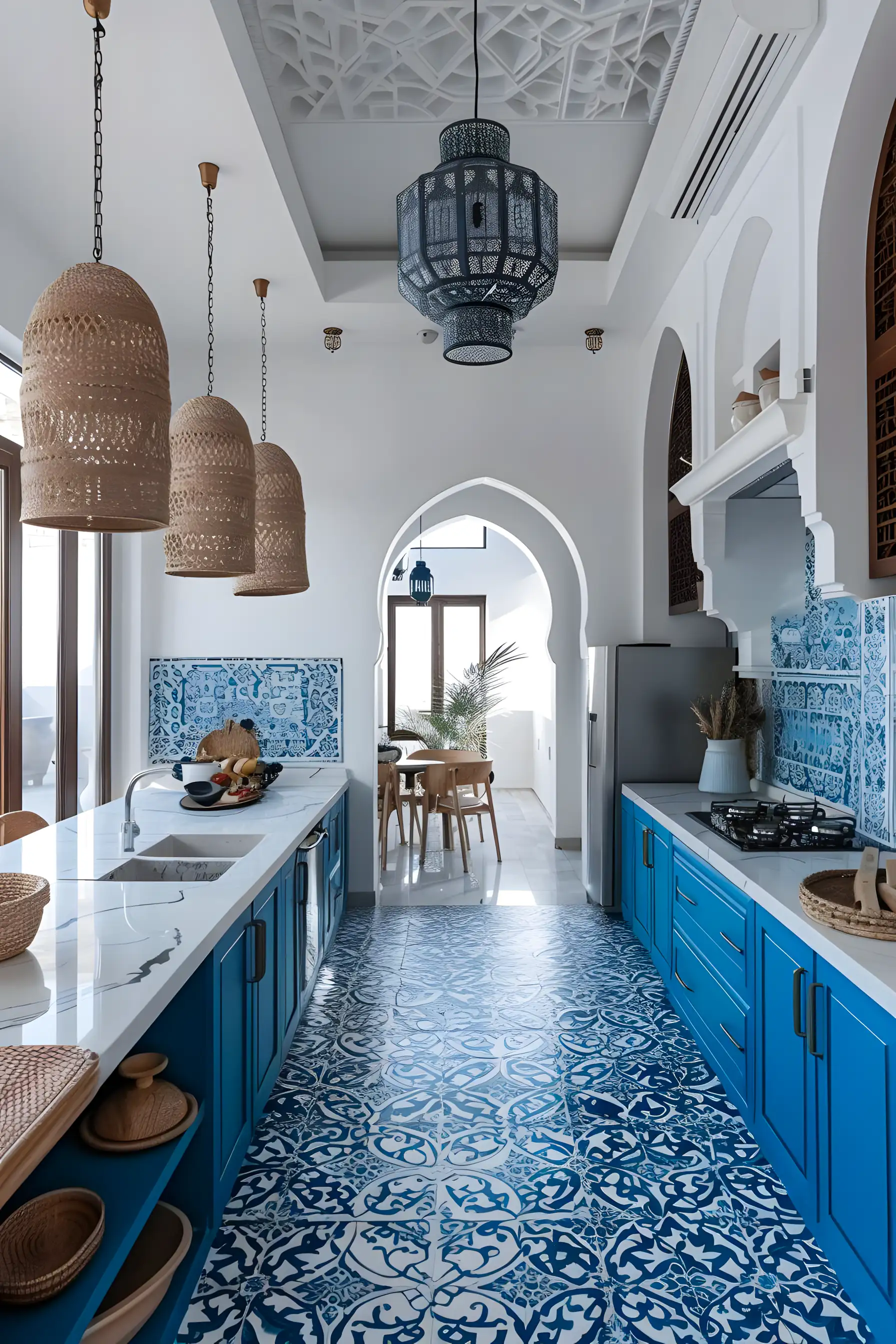 Elegant Moroccan-Inspired Blue and White Kitchen | Material Depot