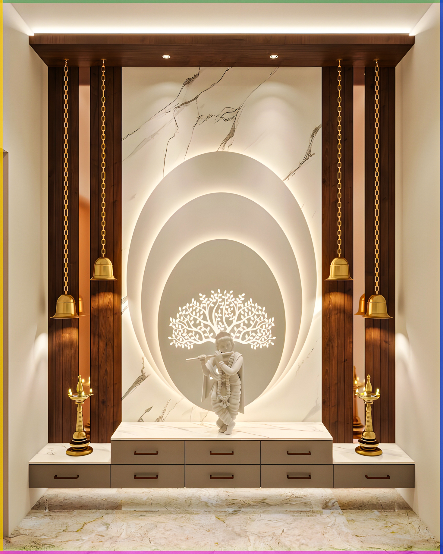 Elegant Pooja Room with Marble Accents and Warm Lighting | Material Depot