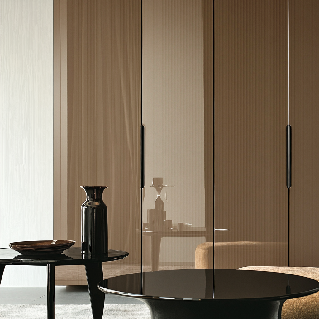 Elegant Wardrobe with Glossy Fluted Acrylic Panels and Sleek Handles | Material Depot