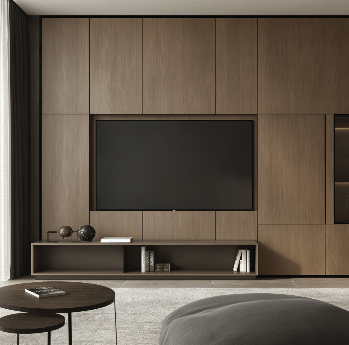 Elegant Wooden Laminate TV Wall Unit for Contemporary Living Room | Material Depot