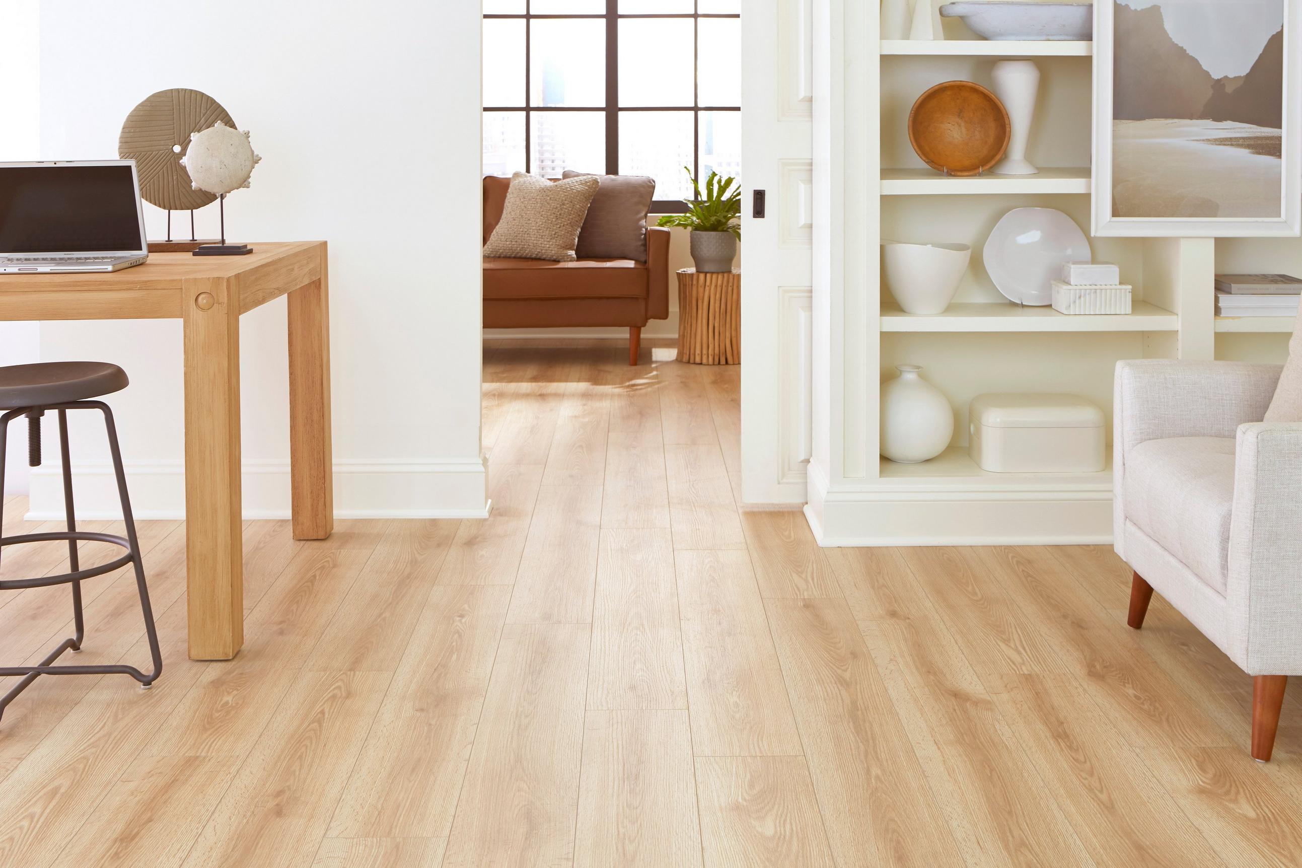 Study room with wooden laminate flooring