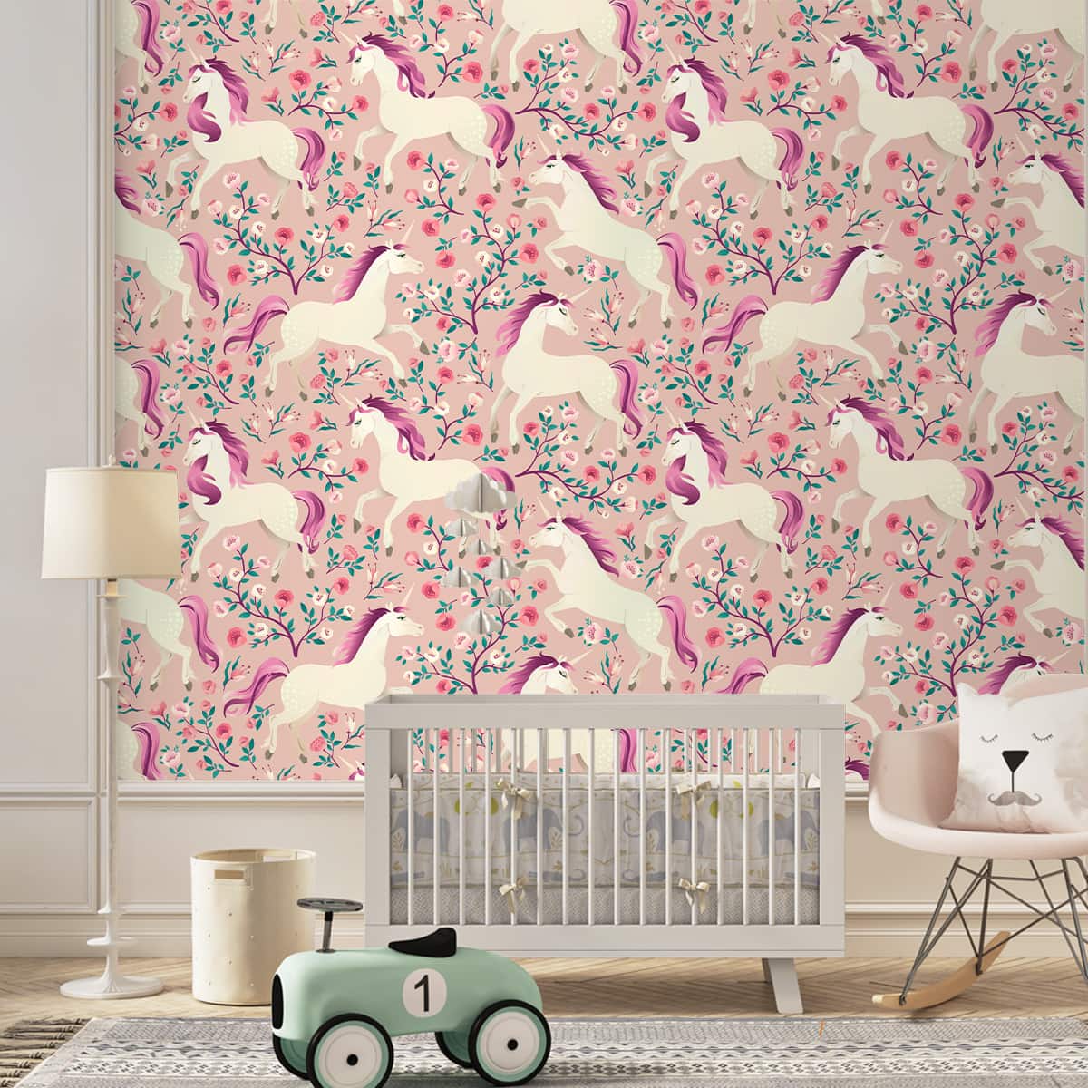 A close-up of a Amazing Unicorns Wallpaper Design for Girls Room Sparkla N Shine Series Entertainment Design (Customised Size Wallpaper) with a finish available at Material Depot in Bangalore