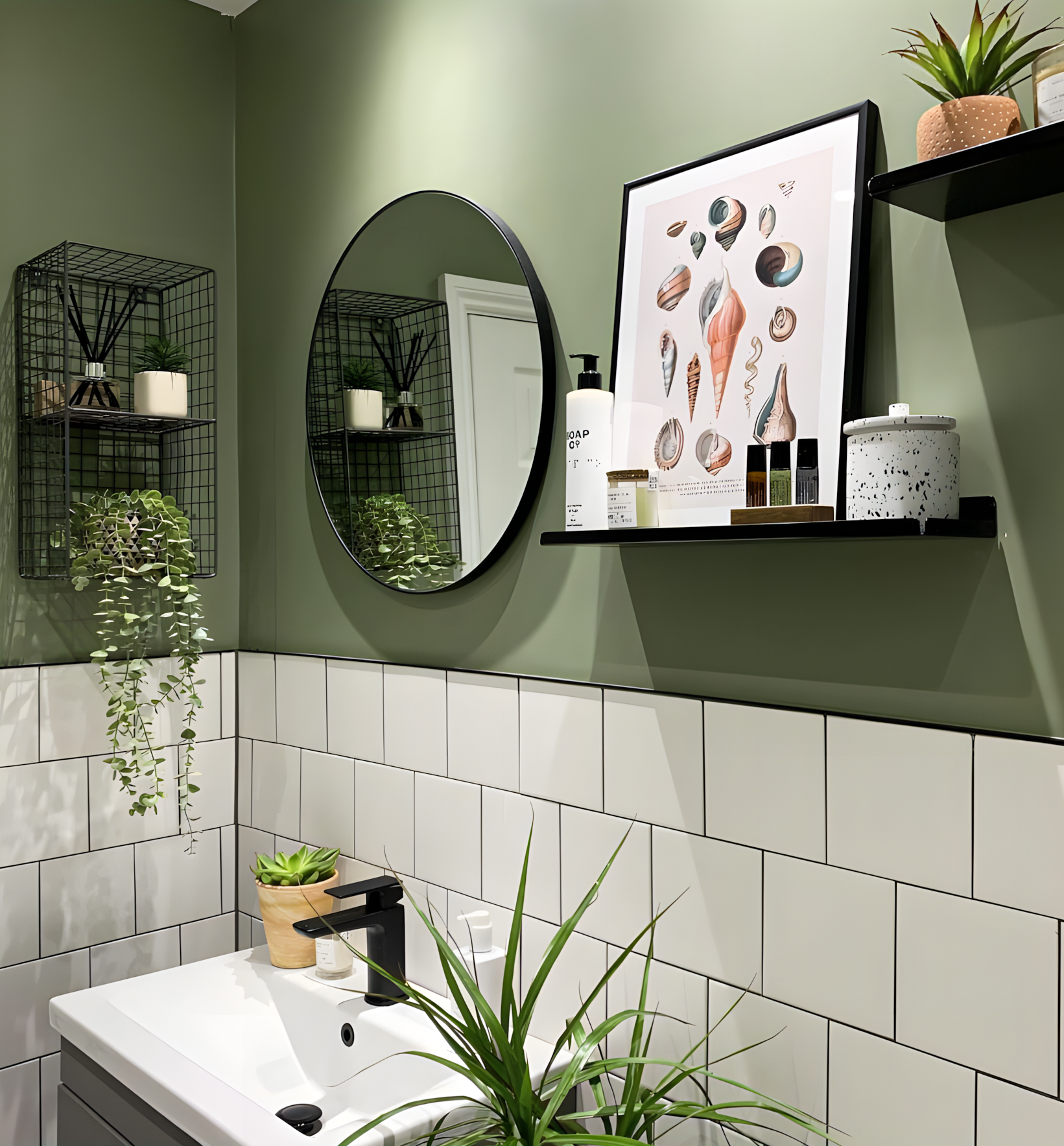 Extreme Bathroom with Botanical Decor and Green Accents | Material Depot