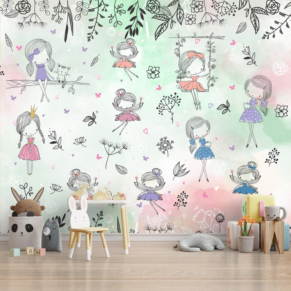 A close-up of a Fairies Wallpaper for Kids Room, Customised for Walls Sparkla N Shine Series Entertainment Design (Customised Size Wallpaper) with a finish available at Material Depot in Bangalore