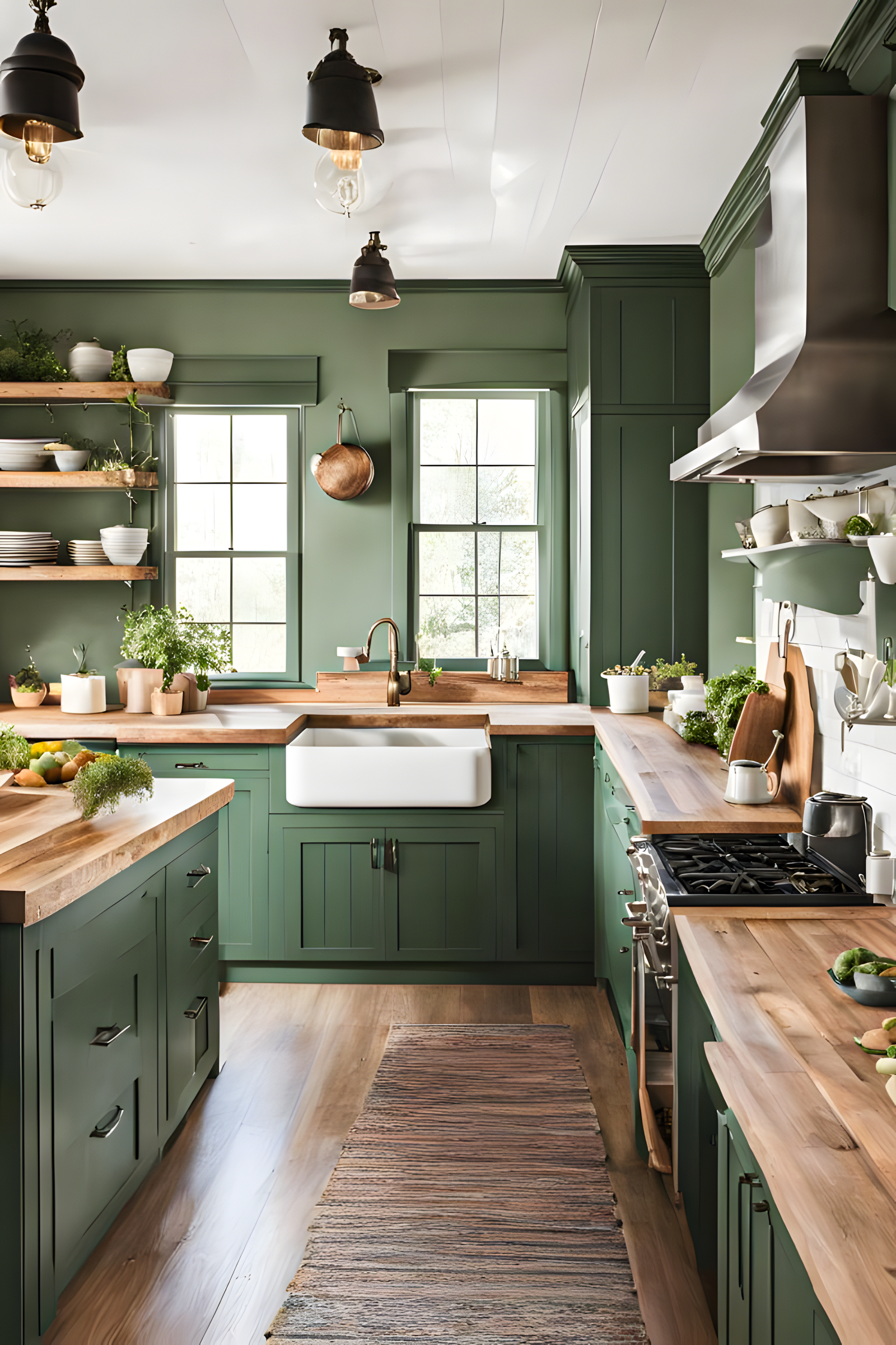 Farmhouse Green Kitchen with Warm Wood Accents | Material Depot