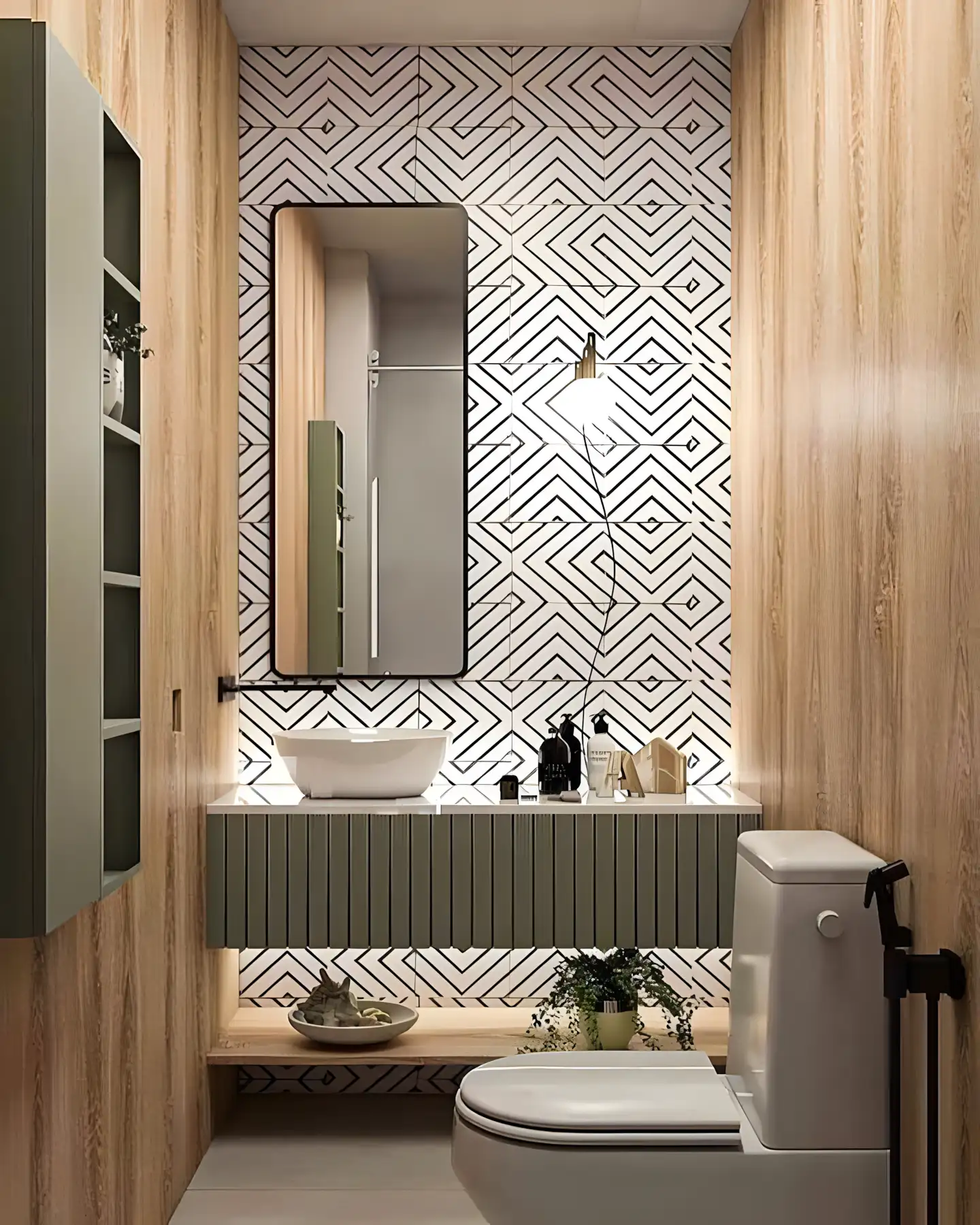 Geometric Patterned Bathroom with Modern Vanity | Material Depot