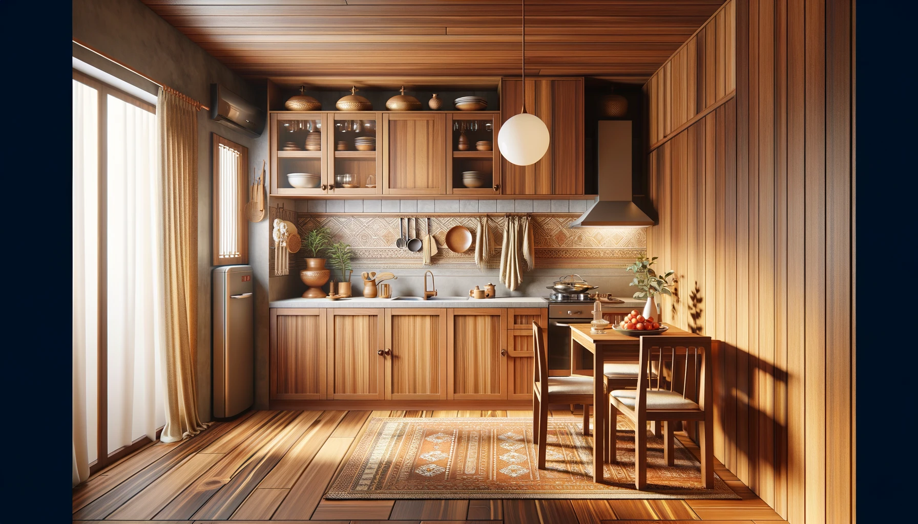 Golden Hour Glow in a timber clad kitchen with traditional charm | Material Depot