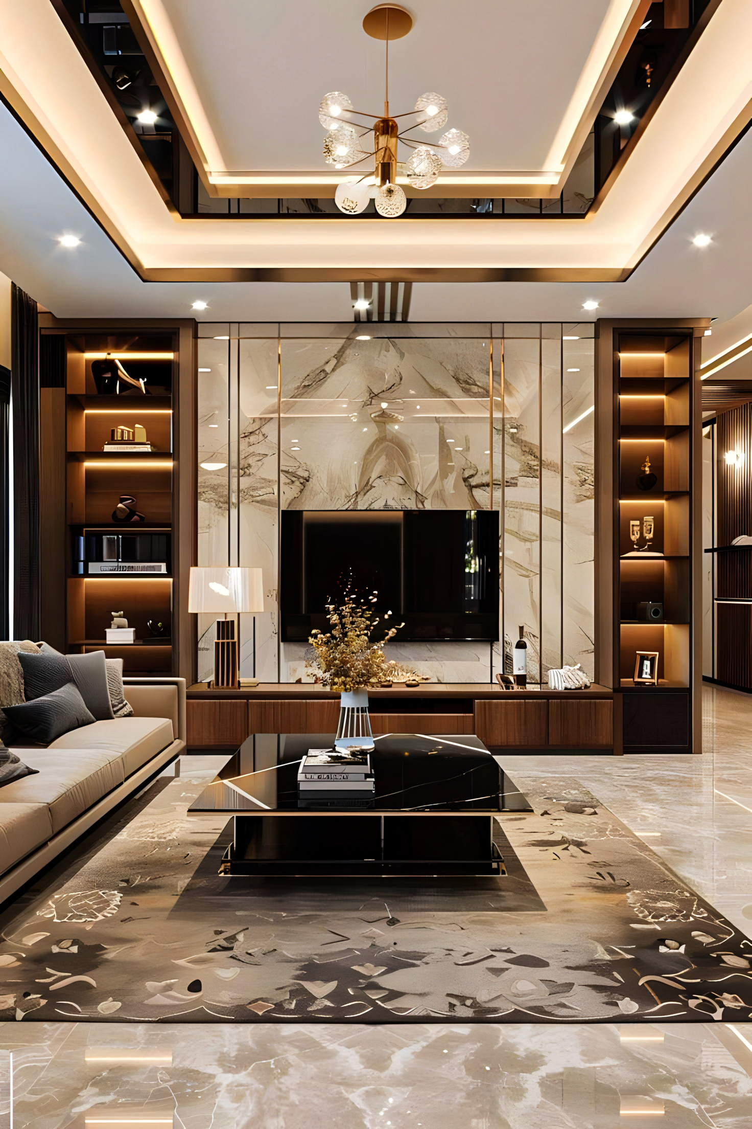 Grand Living Room with Luxurious Marble Accents | Material Depot