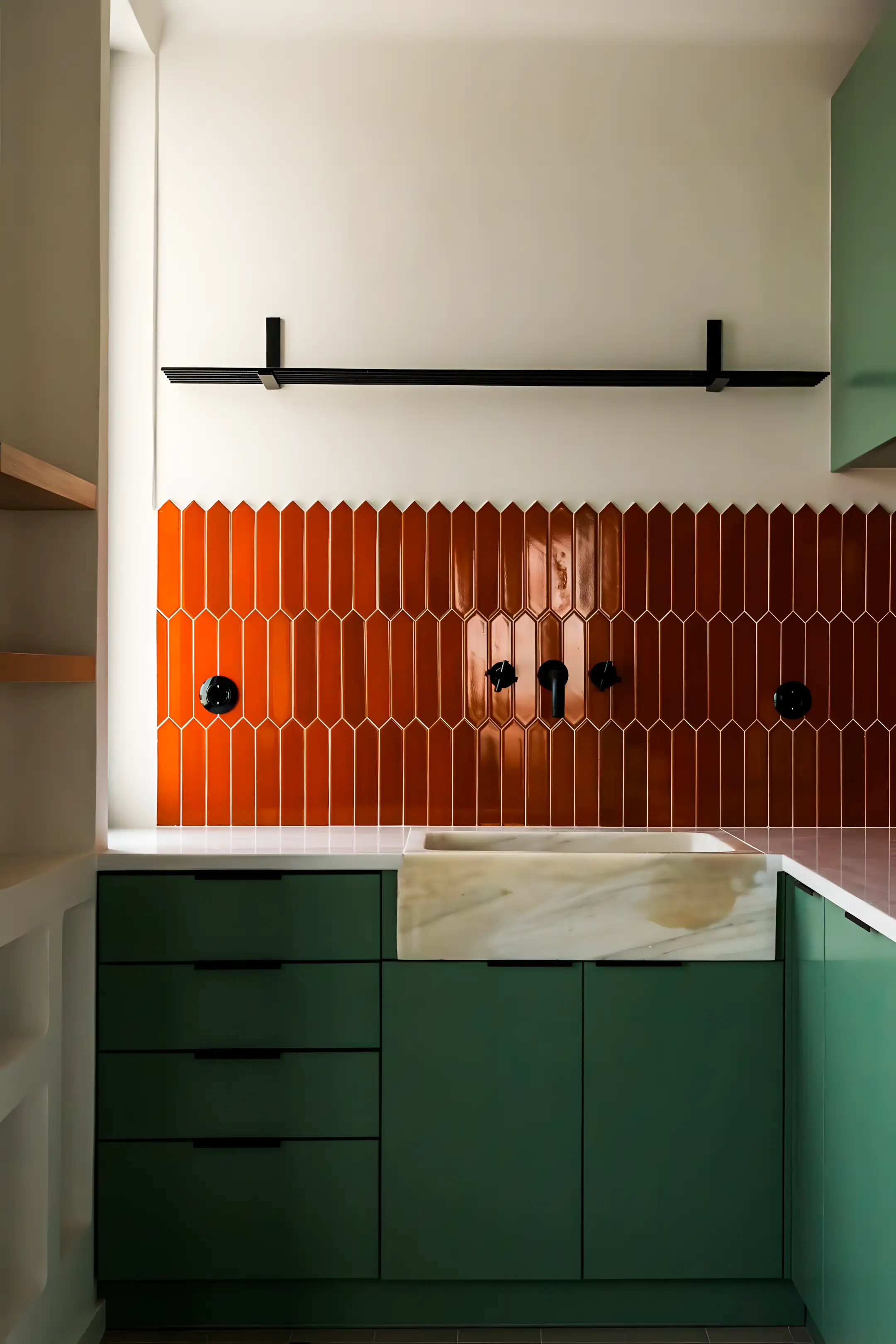 Green And Orange Kitchen Units | Material Depot