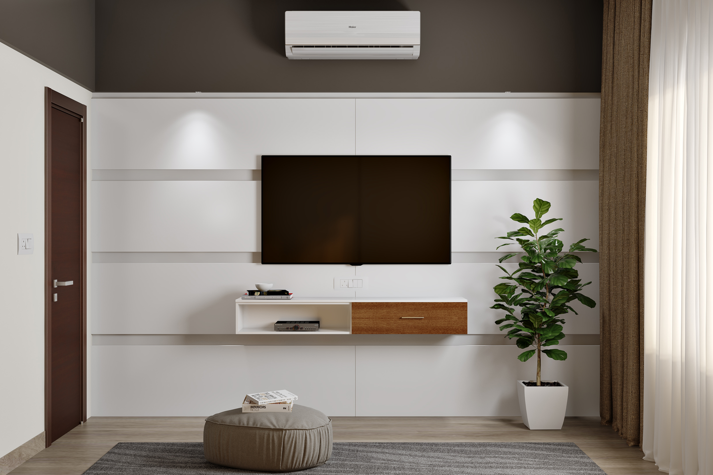 Wall-Mounted TV Unit with Integrated Planters