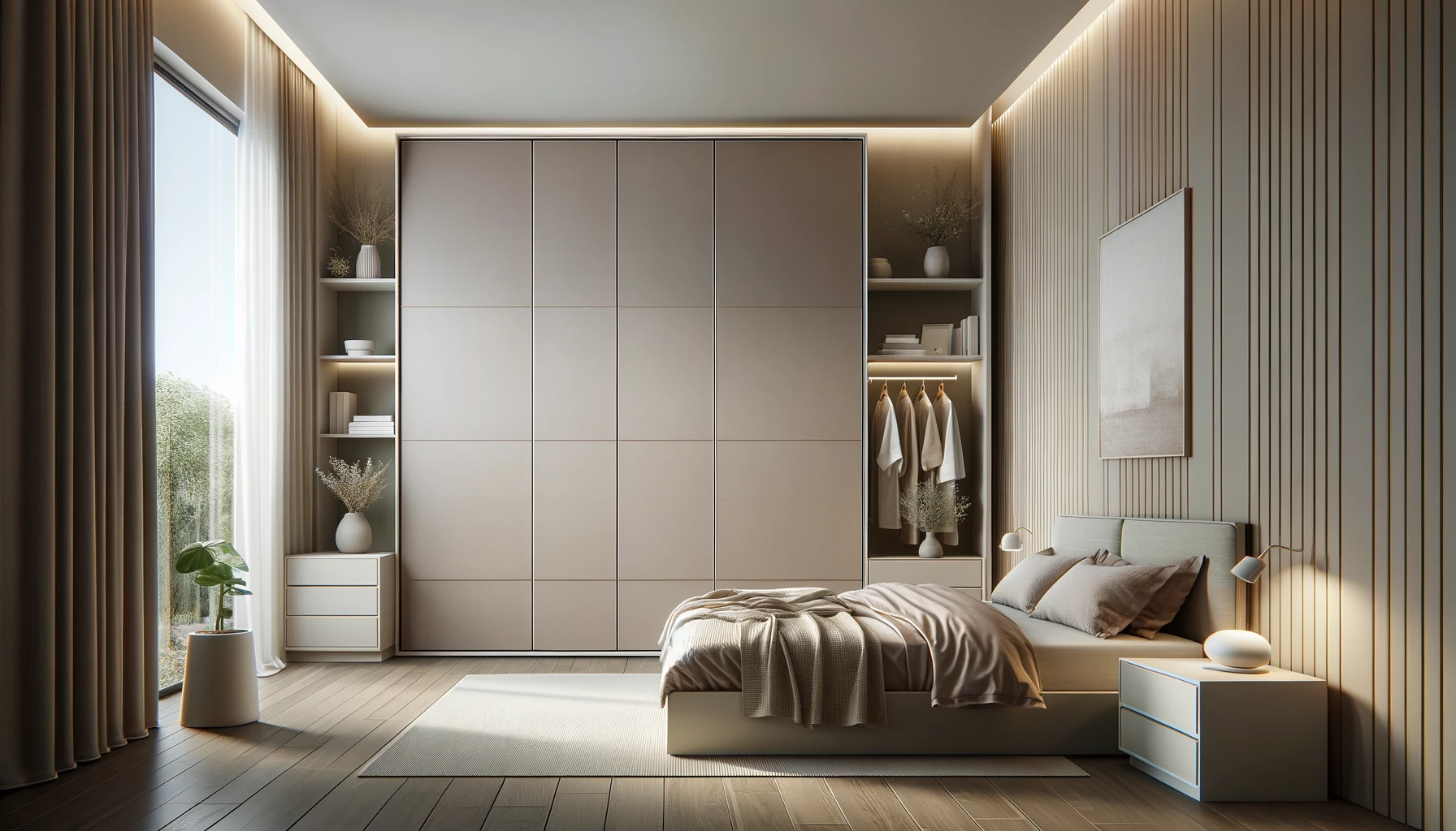 Harmonious Haven: Modern Bedroom Unites Warmth with Streamlined Design | Material Depot