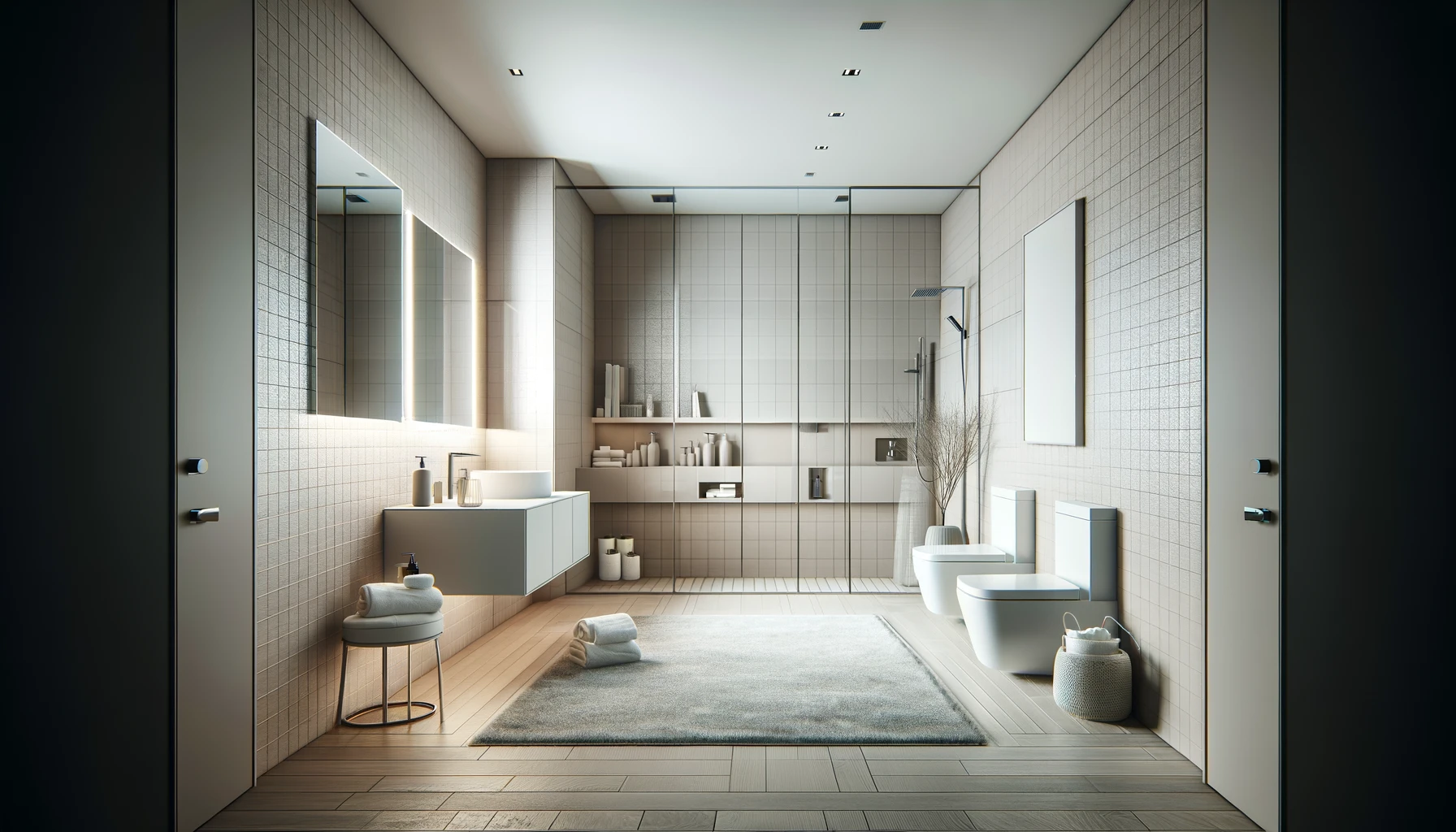 Harmonious Modern Bathroom with Warm Tones and Textural Elegance | Material Depot